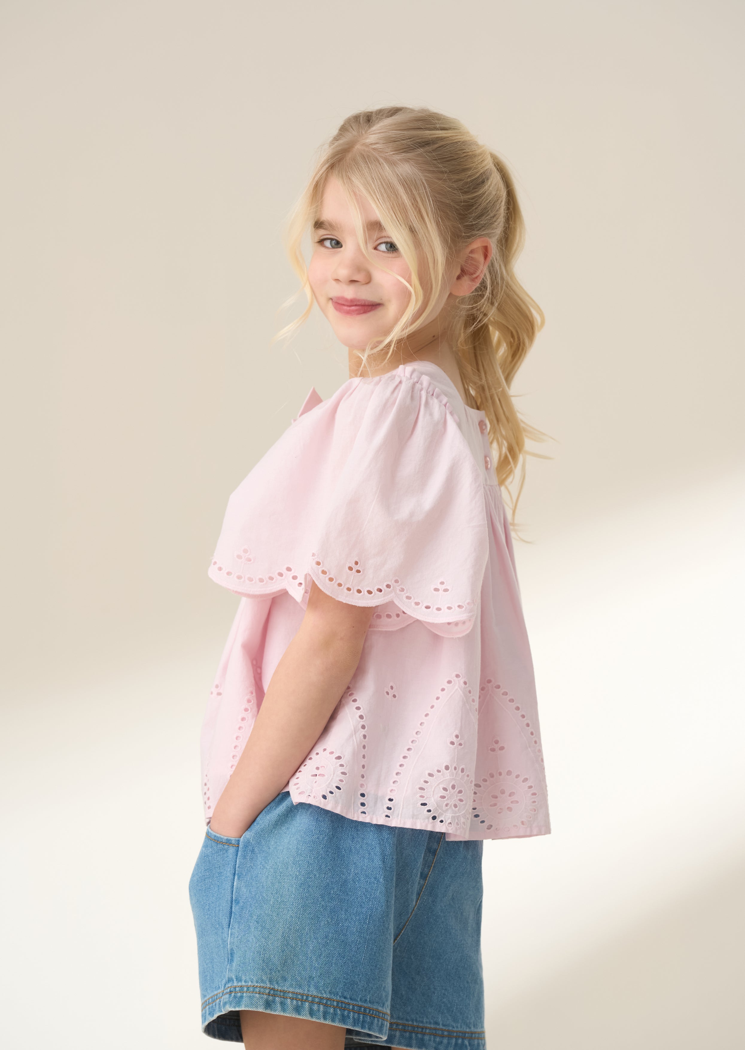 Top in cotone rosa intrecciato Flo