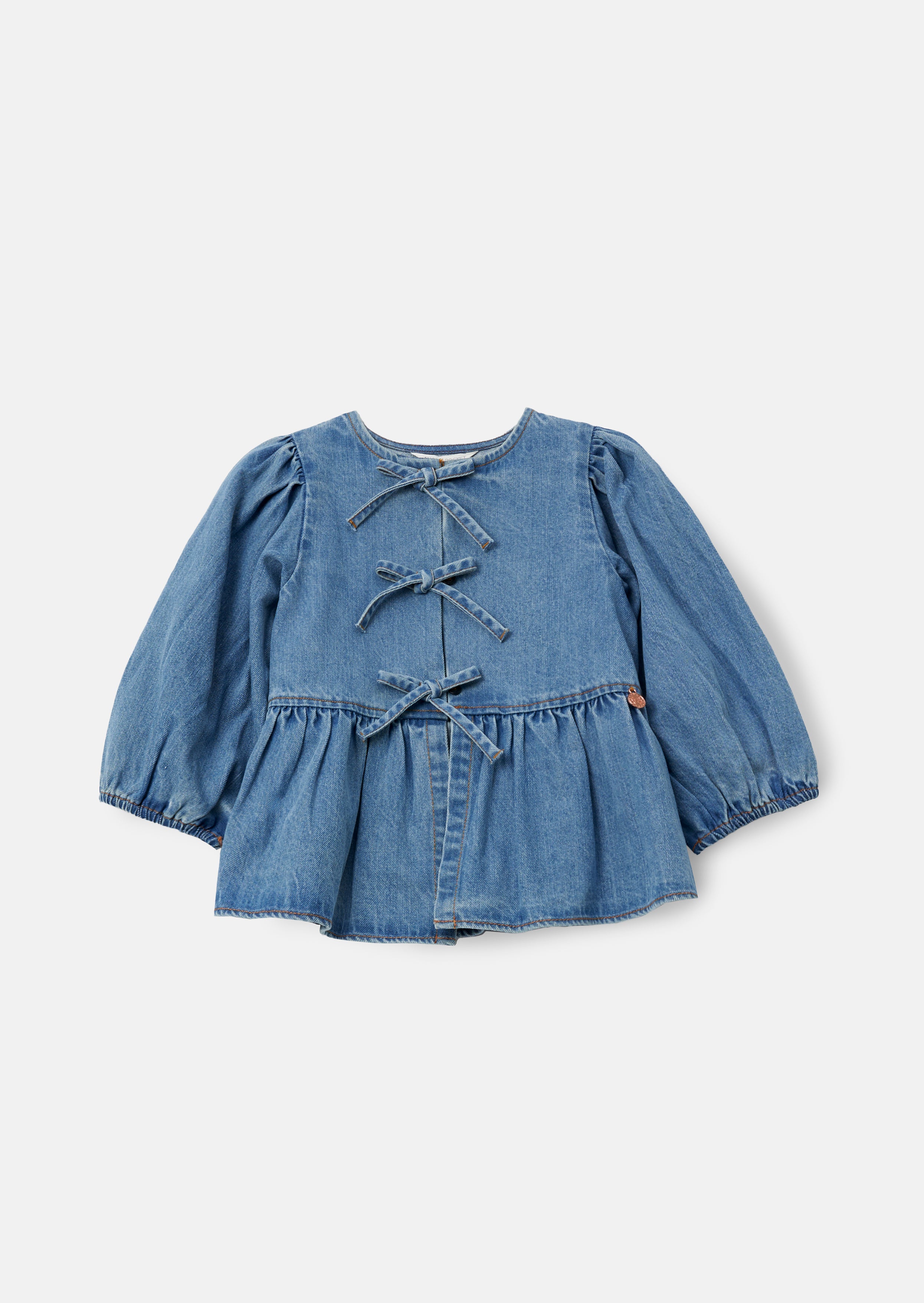 Top de lazo peplum de mezclilla azul Rochelle