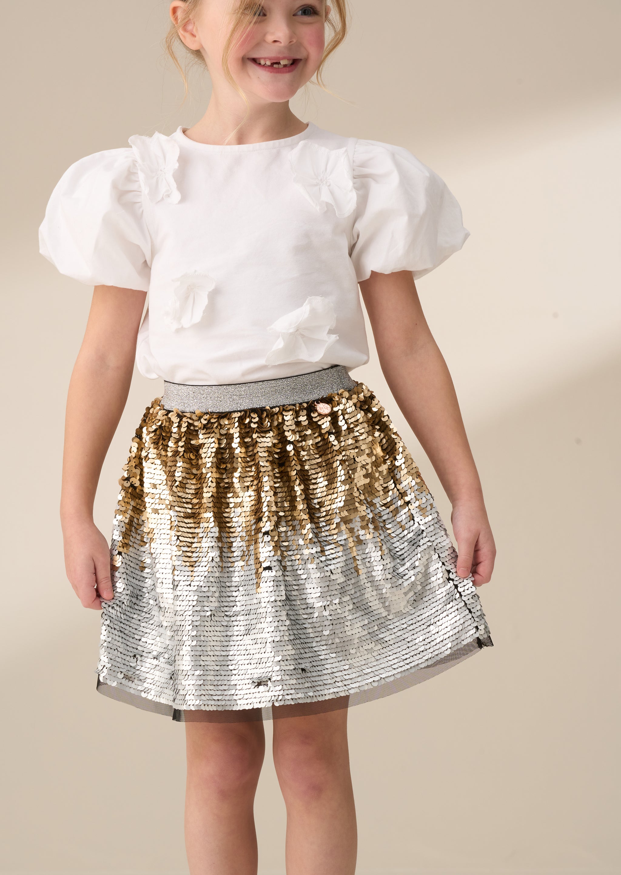 Girls Gold Sequin Party Skirt Angel Rocket