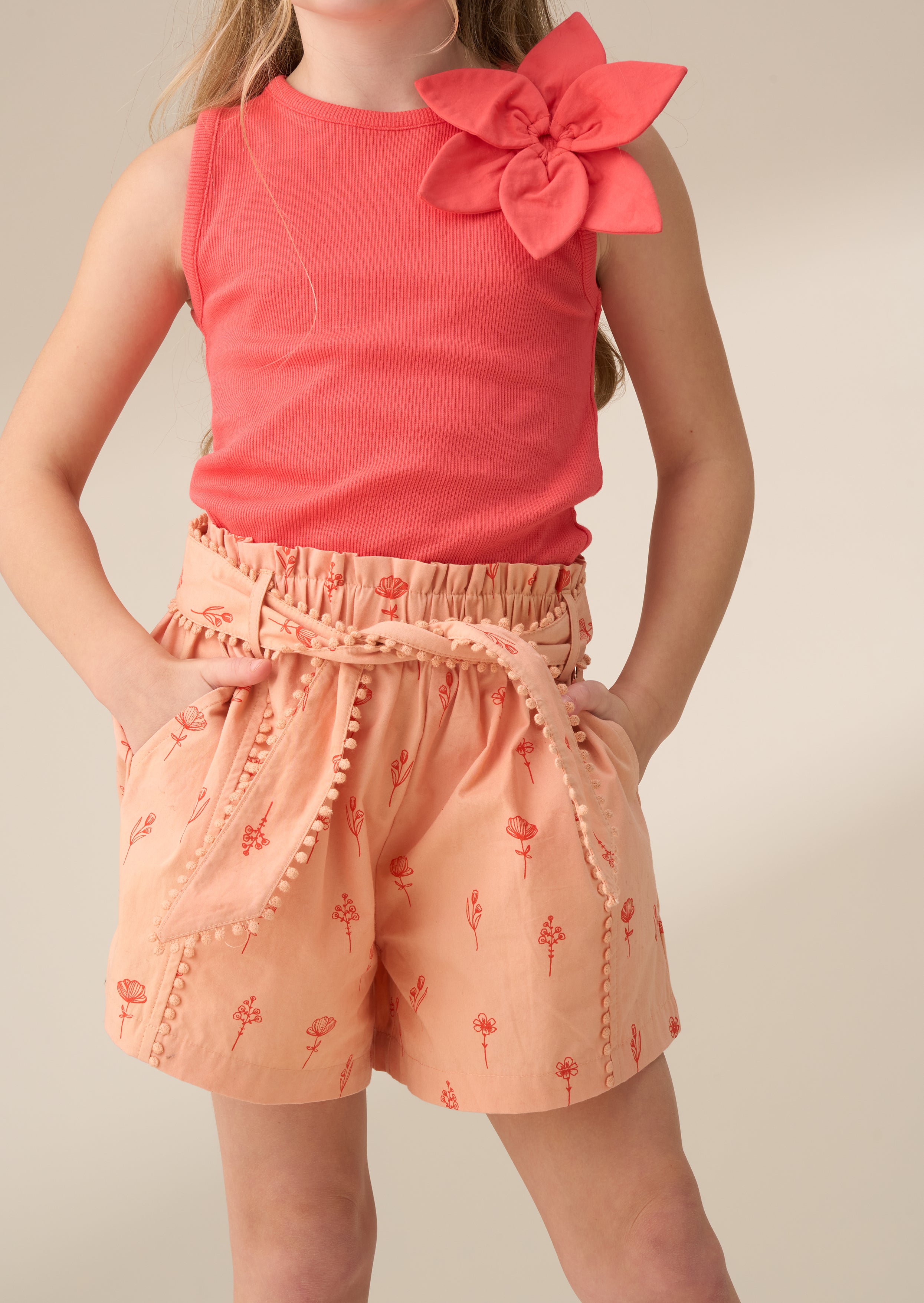 Shorts en popeline imprimée corail Raya