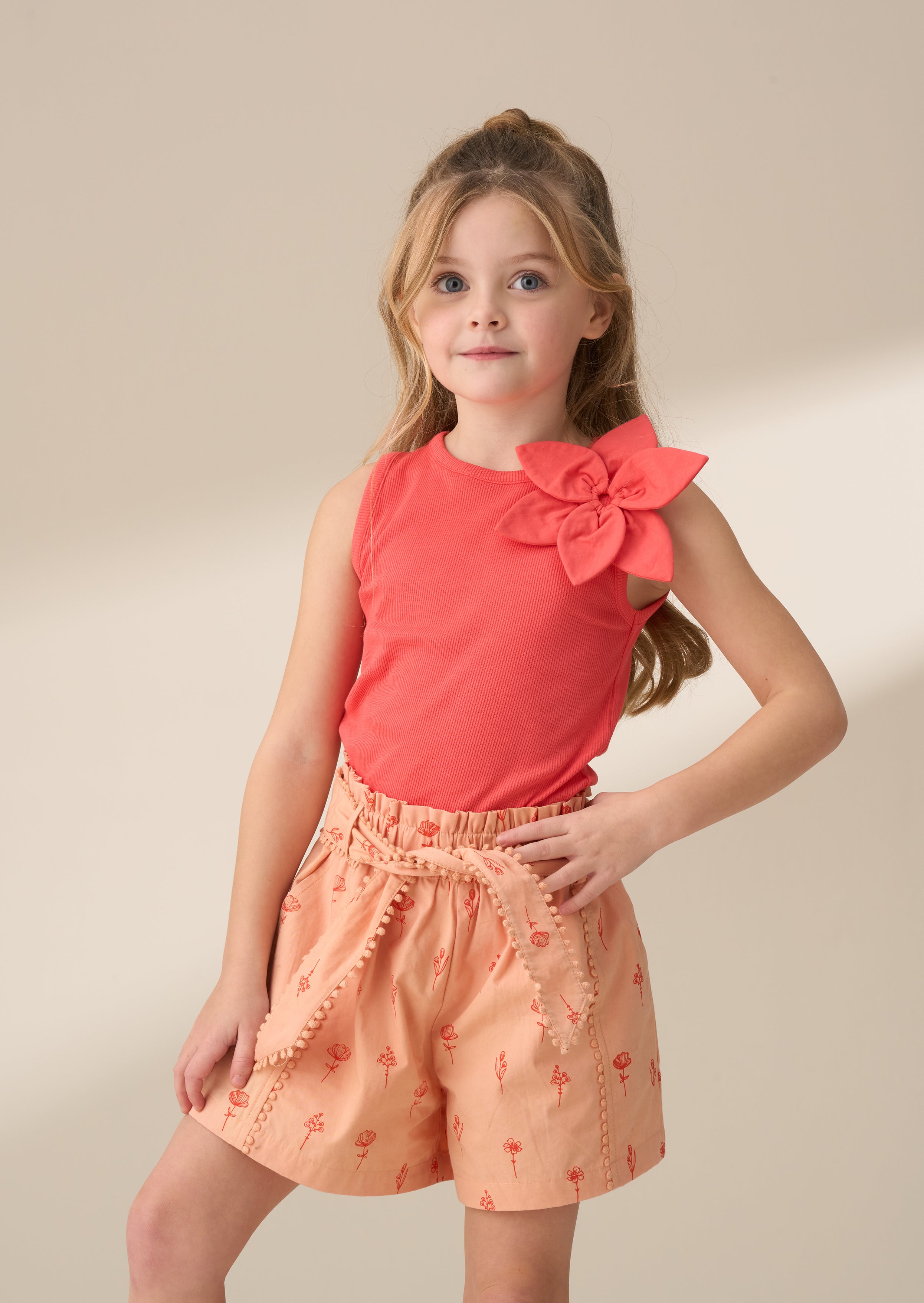 Shorts en popeline imprimée corail Raya