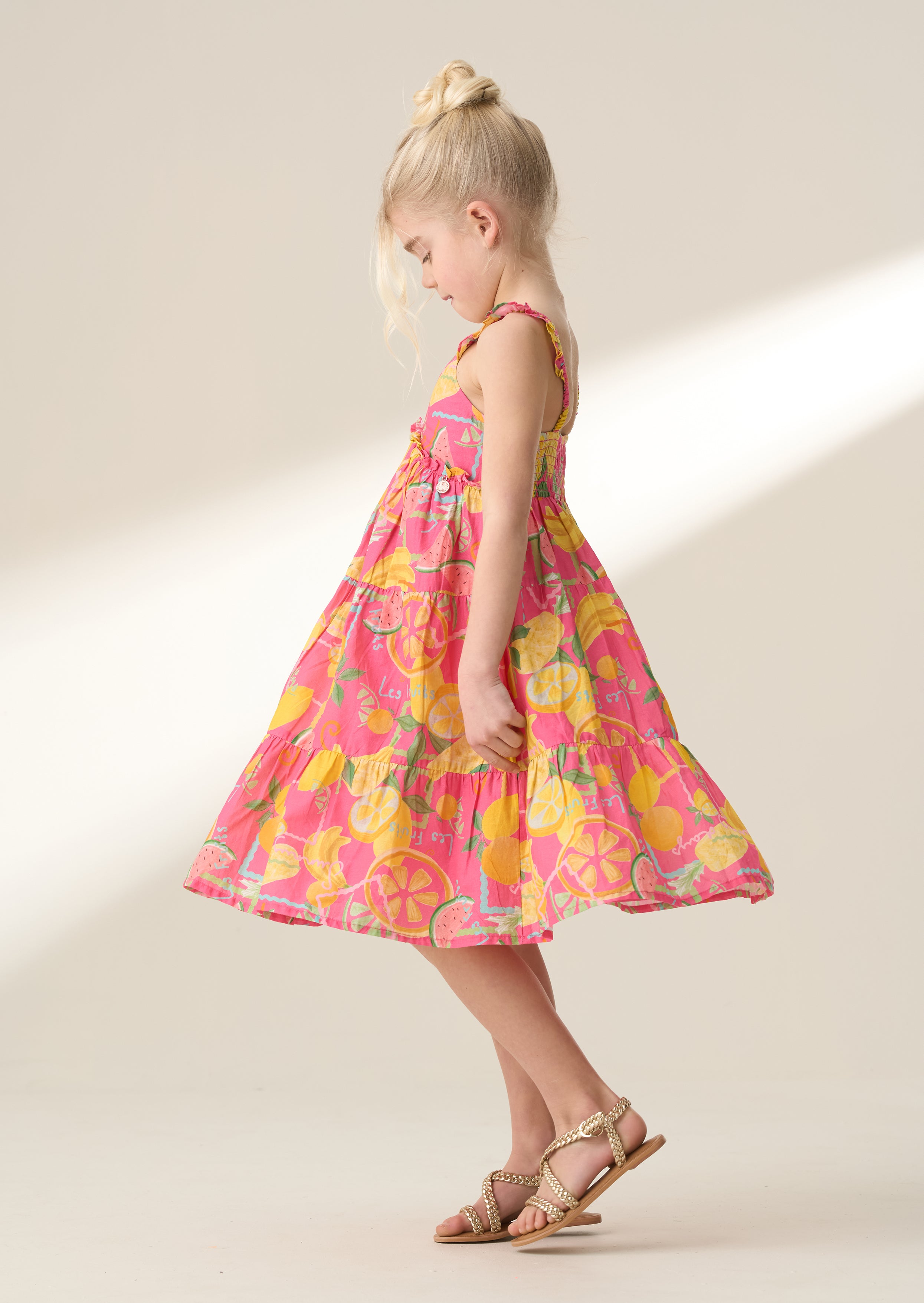 Robe d'été imprimée fruits rose Eliana