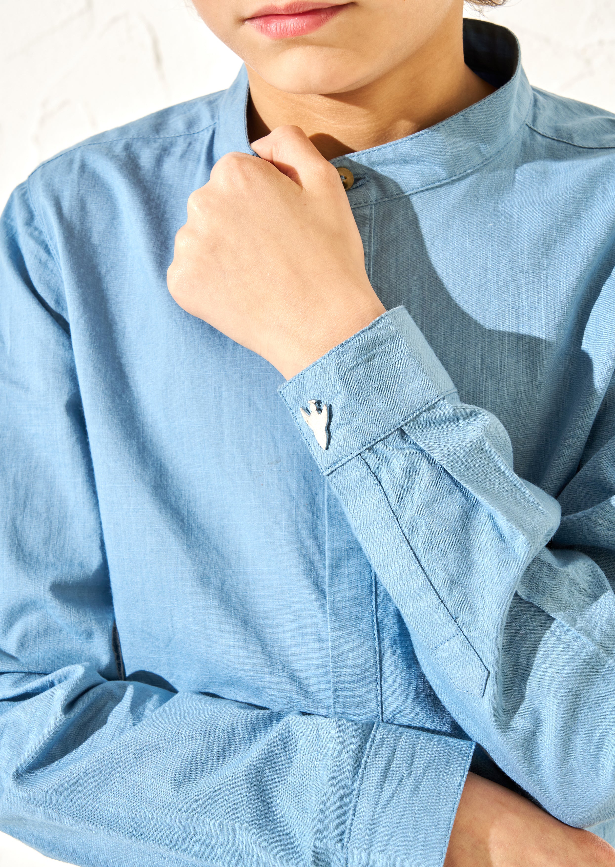 Omar Blau Mandarin Hemd