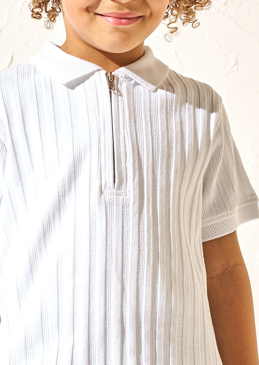 Hartley strukturiertes Rippen-Quarter-Zip-Poloshirt