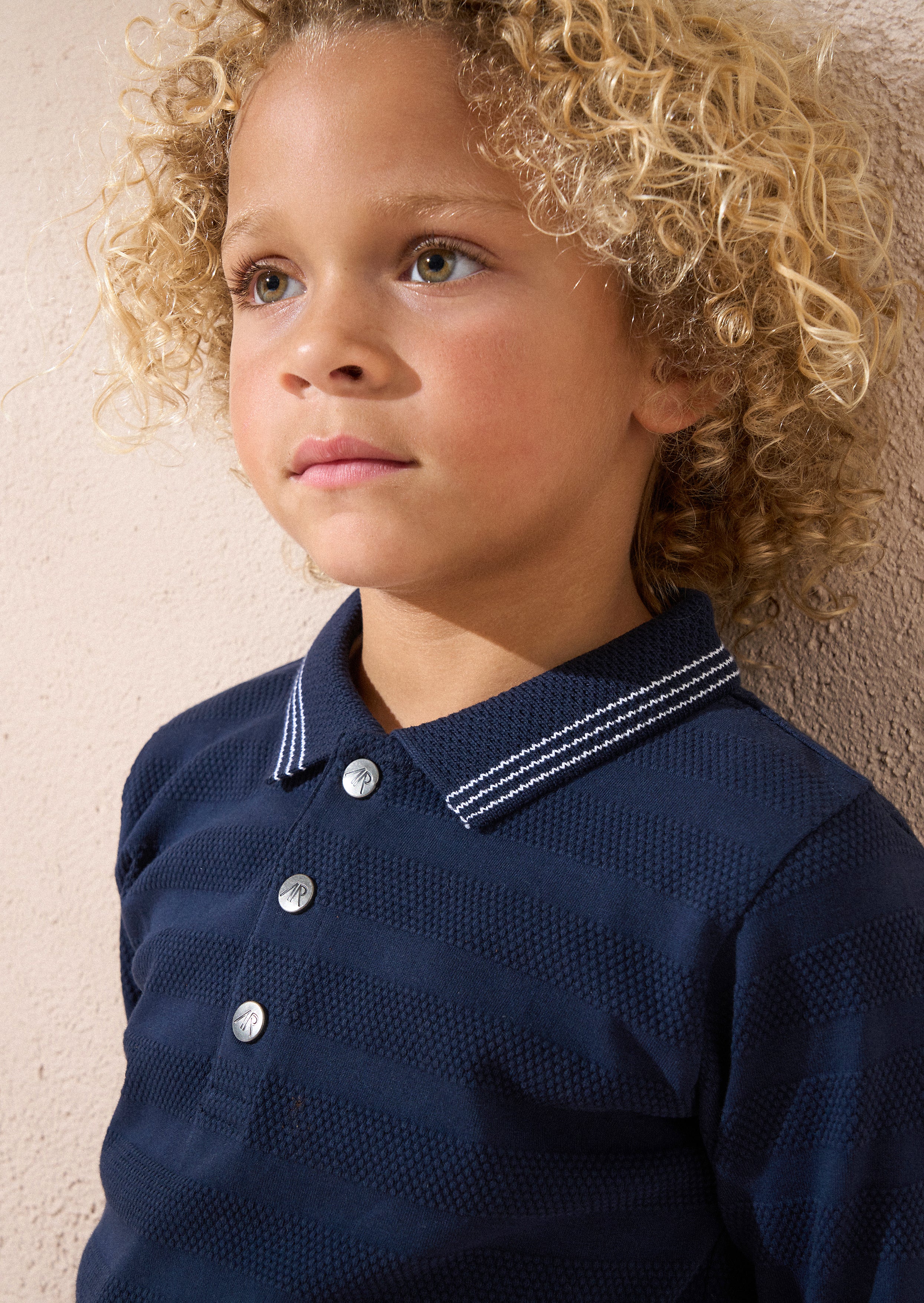 Caleb Blau Texturiertes Gestreiftes Polo