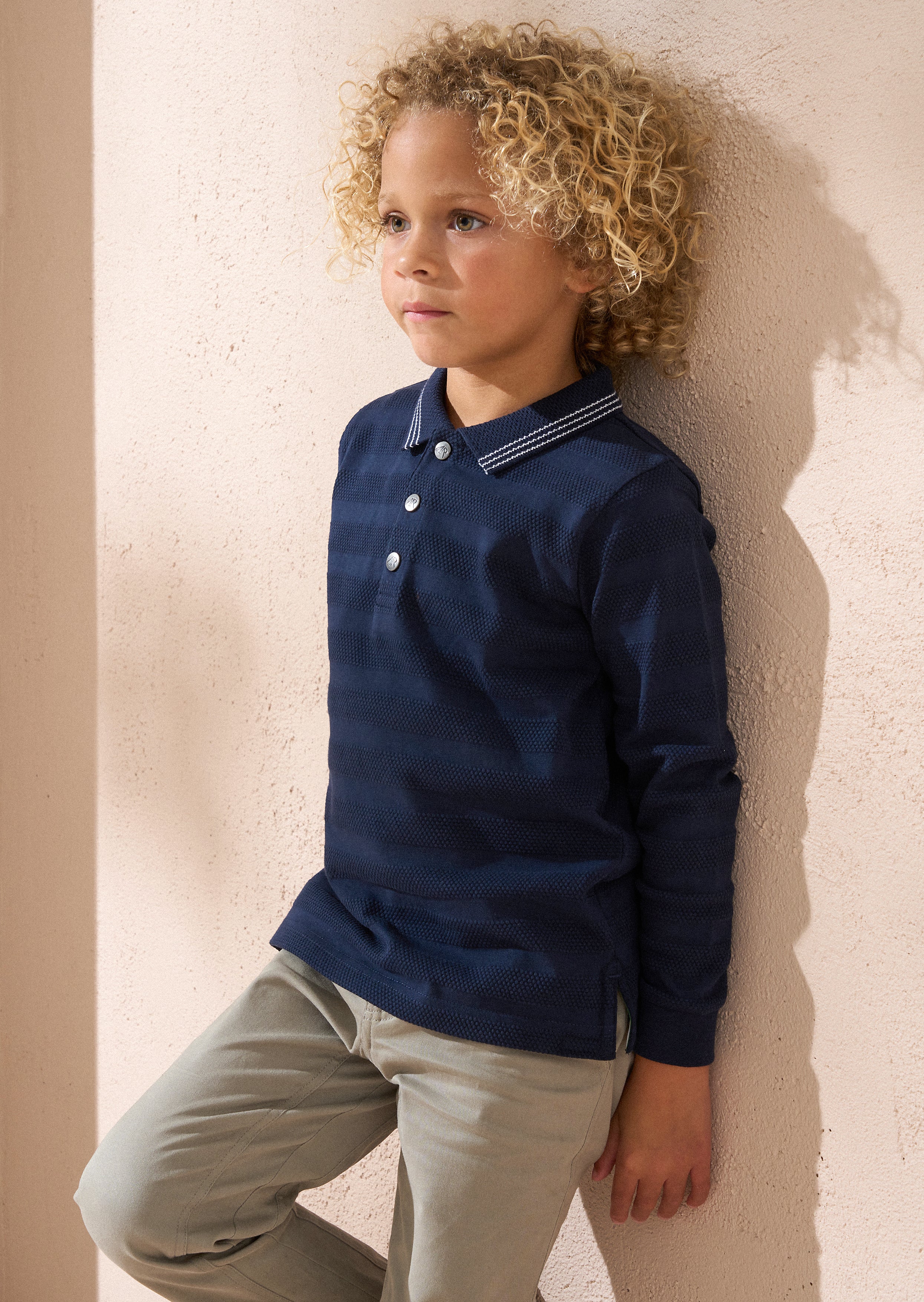 Caleb Blau Texturiertes Gestreiftes Polo
