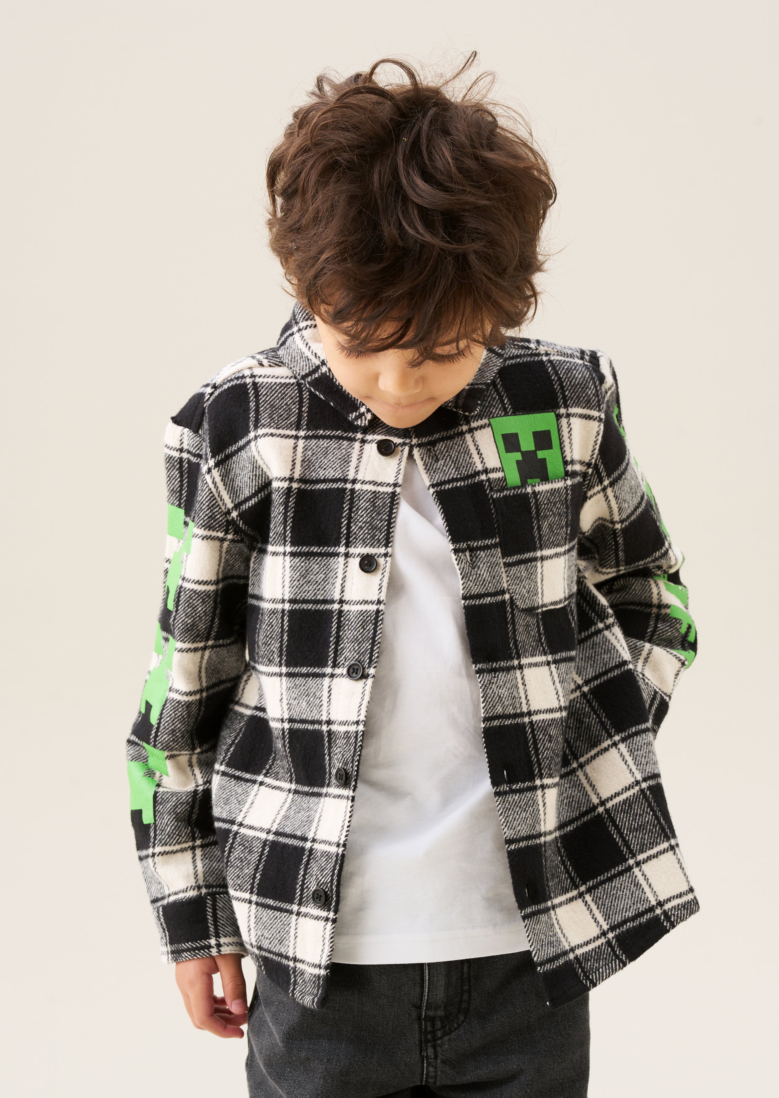 Chemise à carreaux brossée noire Minecraft
