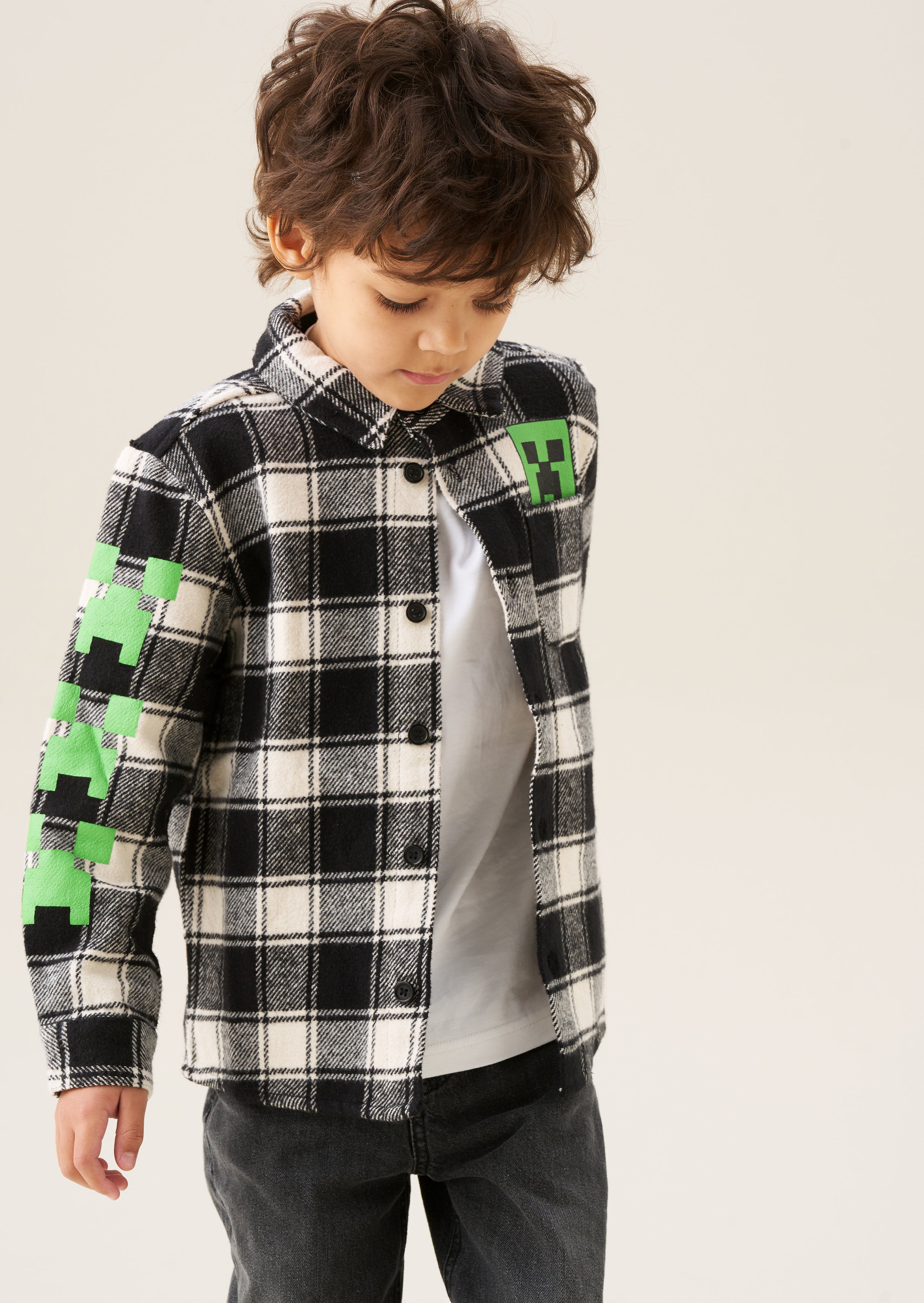 Chemise à carreaux brossée noire Minecraft