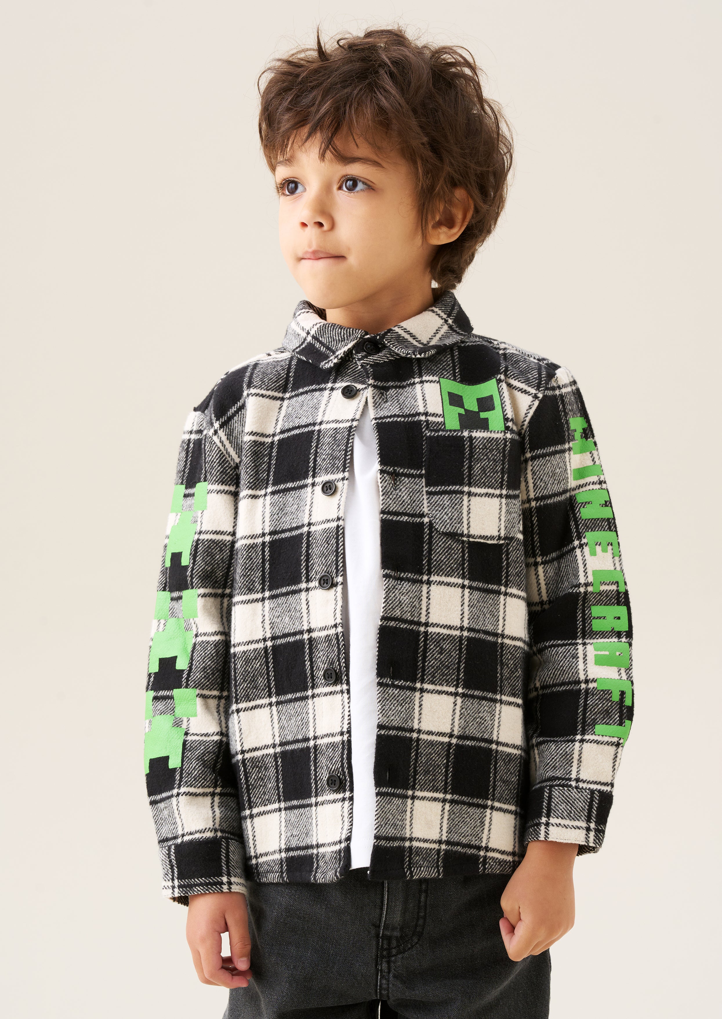 Chemise à carreaux brossée noire Minecraft