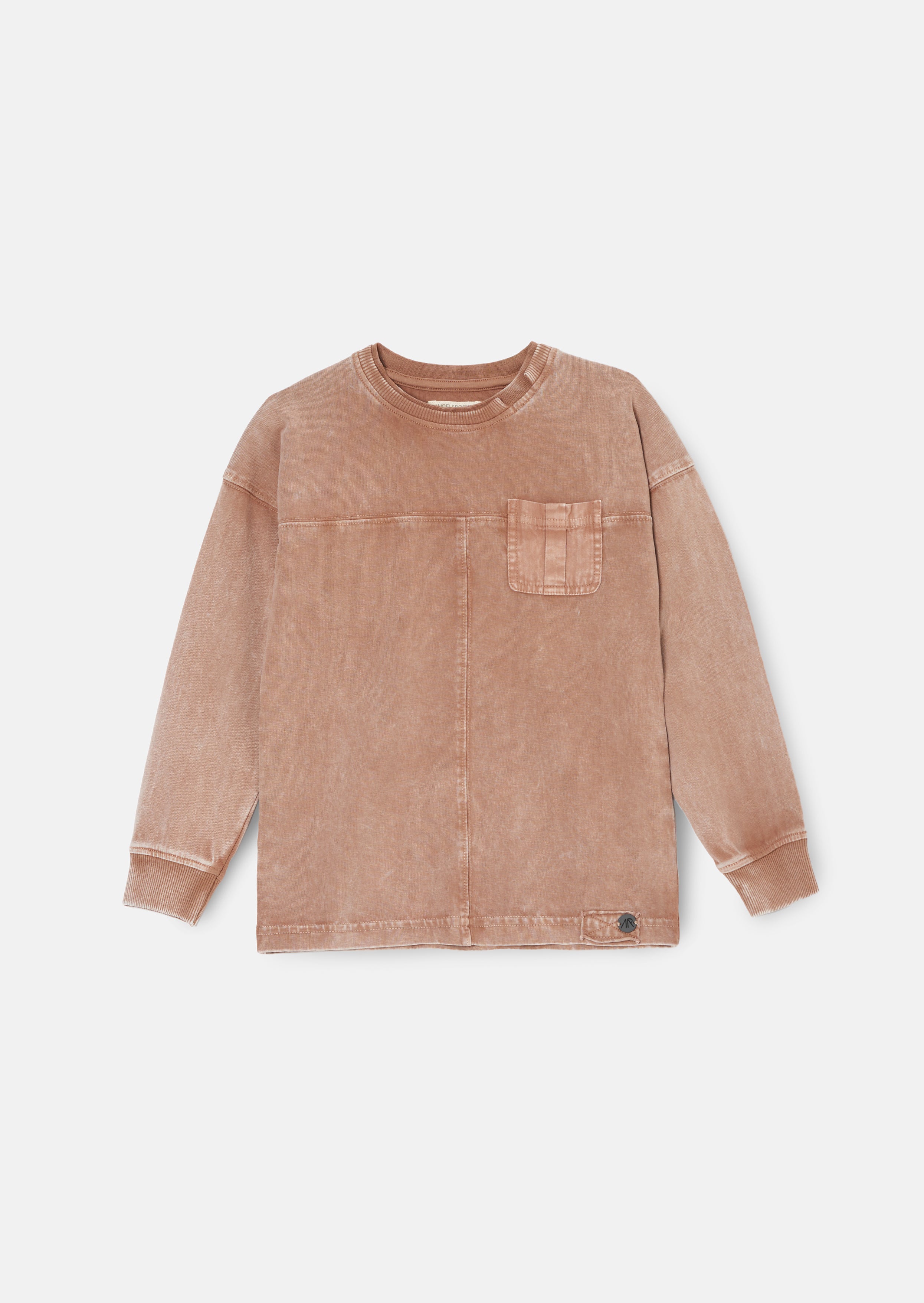 Evan Taupe Langarm gewaschenes T-Shirt
