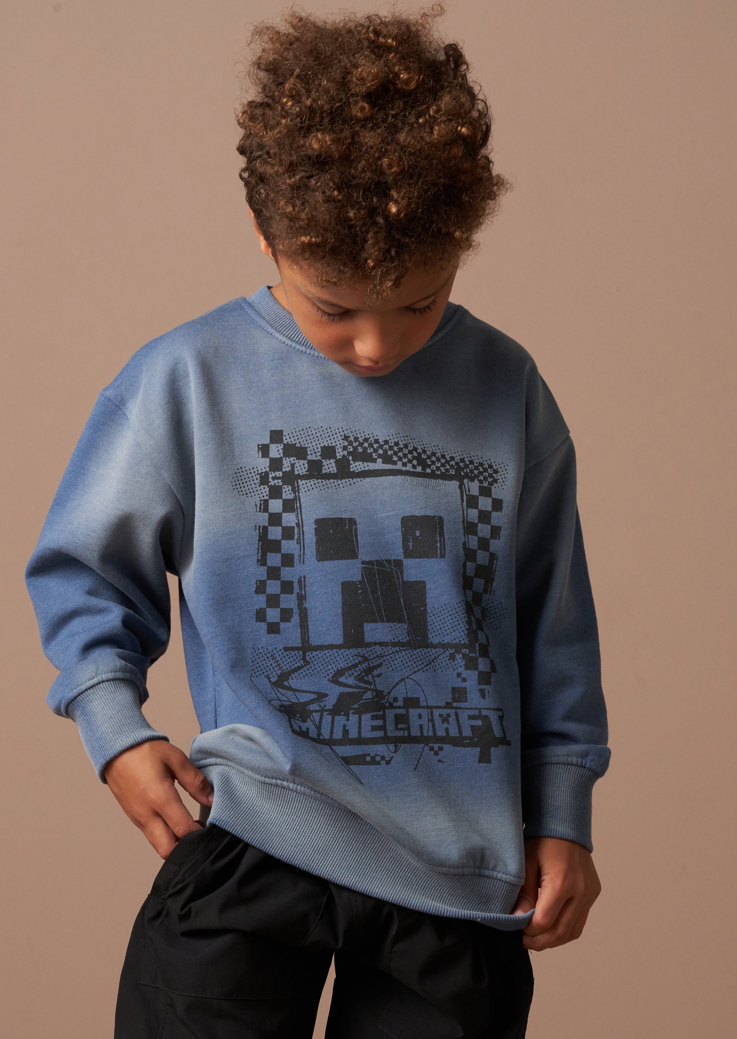 Minecraft Blau Gewaschener Grafik-Sweatshirt