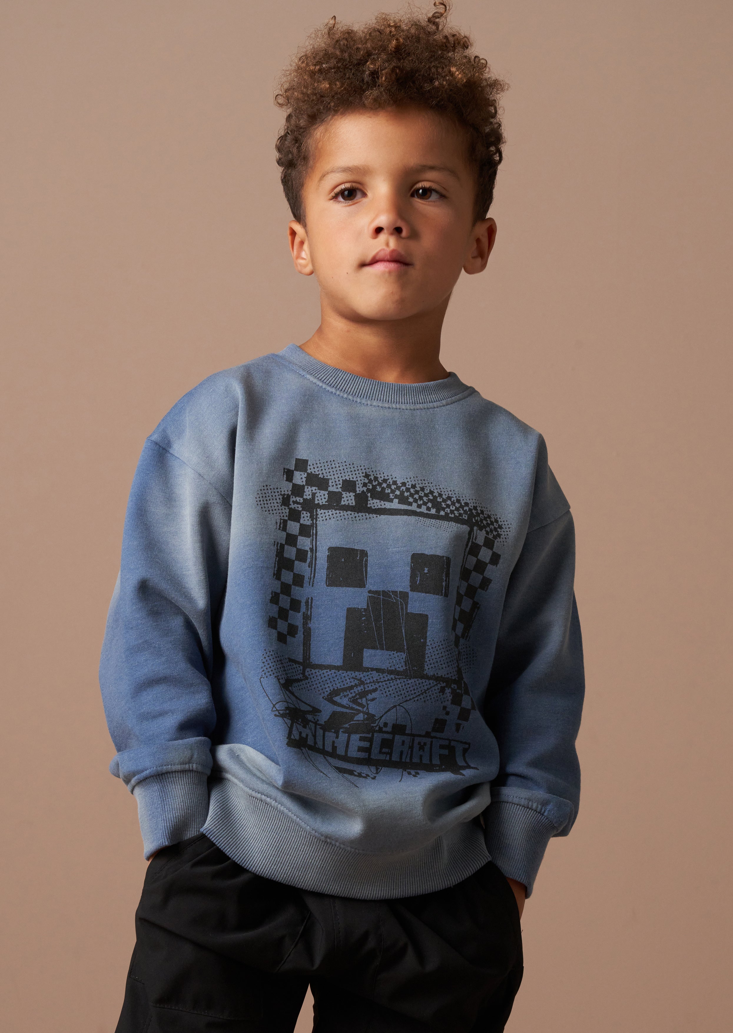 Minecraft Blau Gewaschener Grafik-Sweatshirt