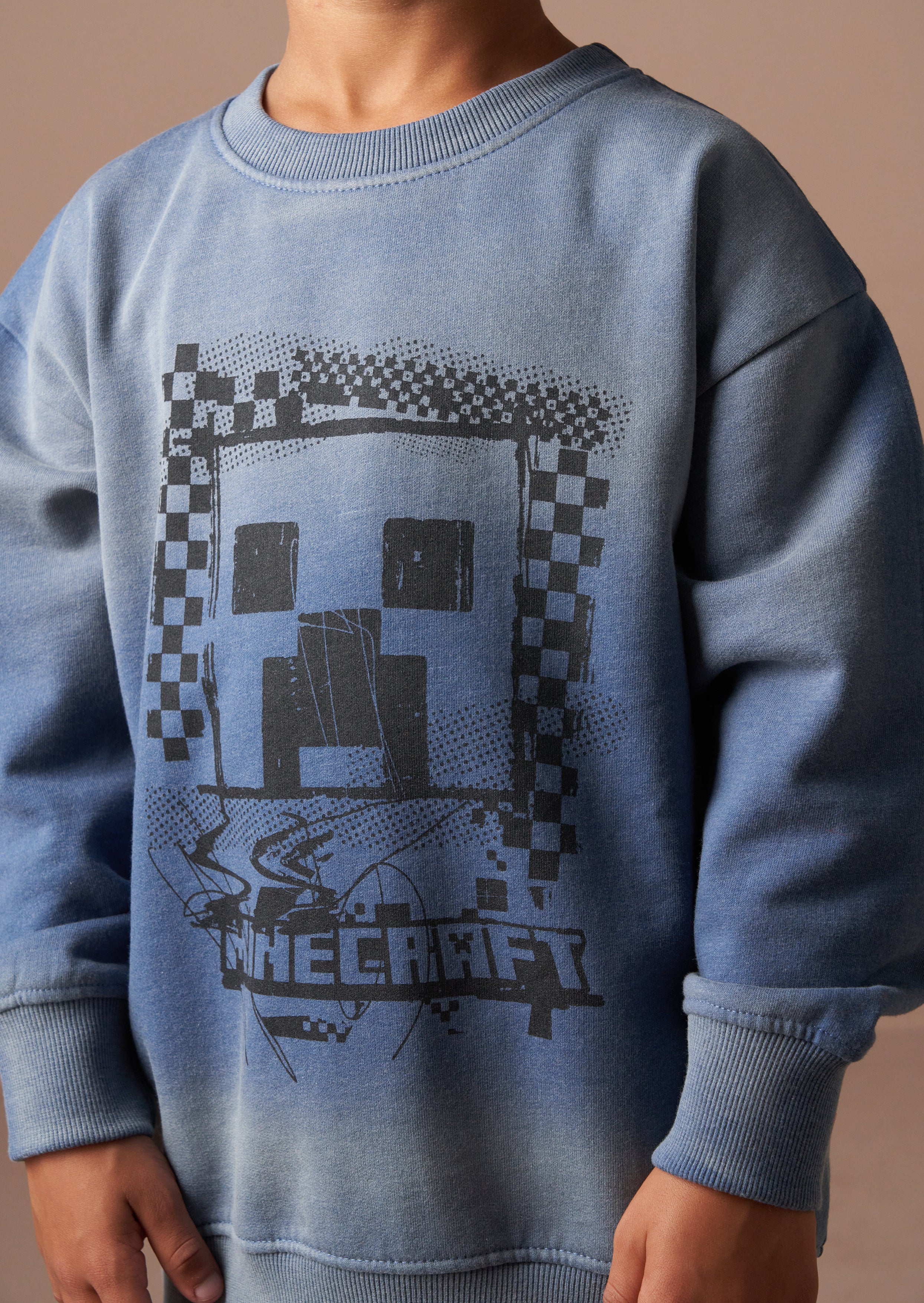 Minecraft Blau Gewaschener Grafik-Sweatshirt