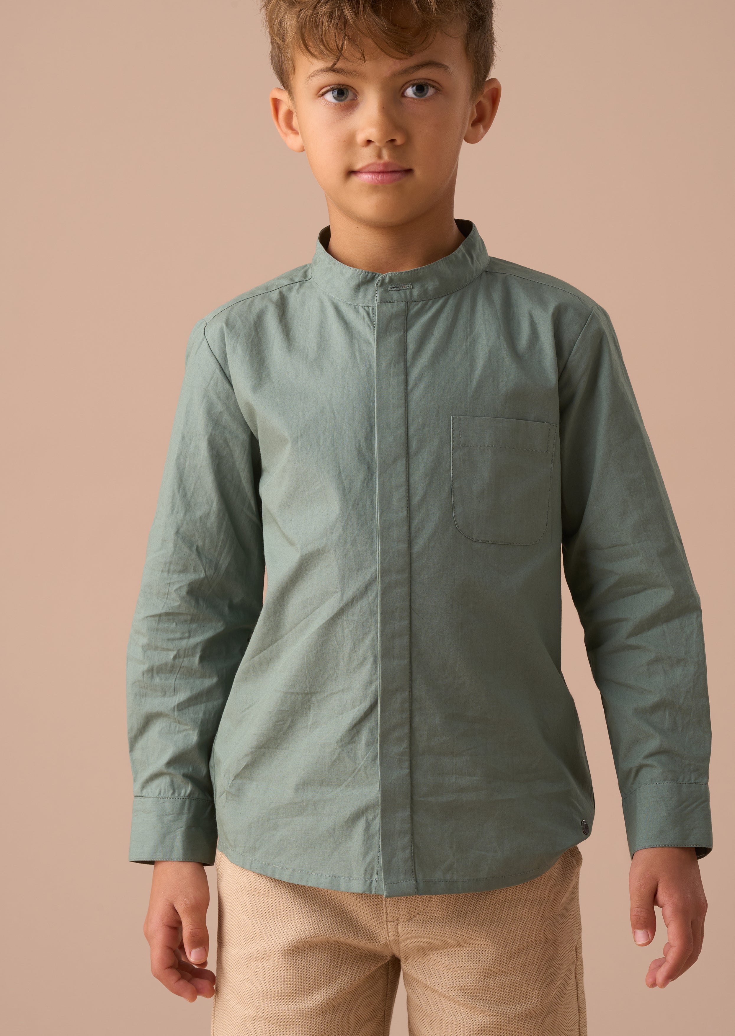 Chemise élégante Omar Green à col mandarin
