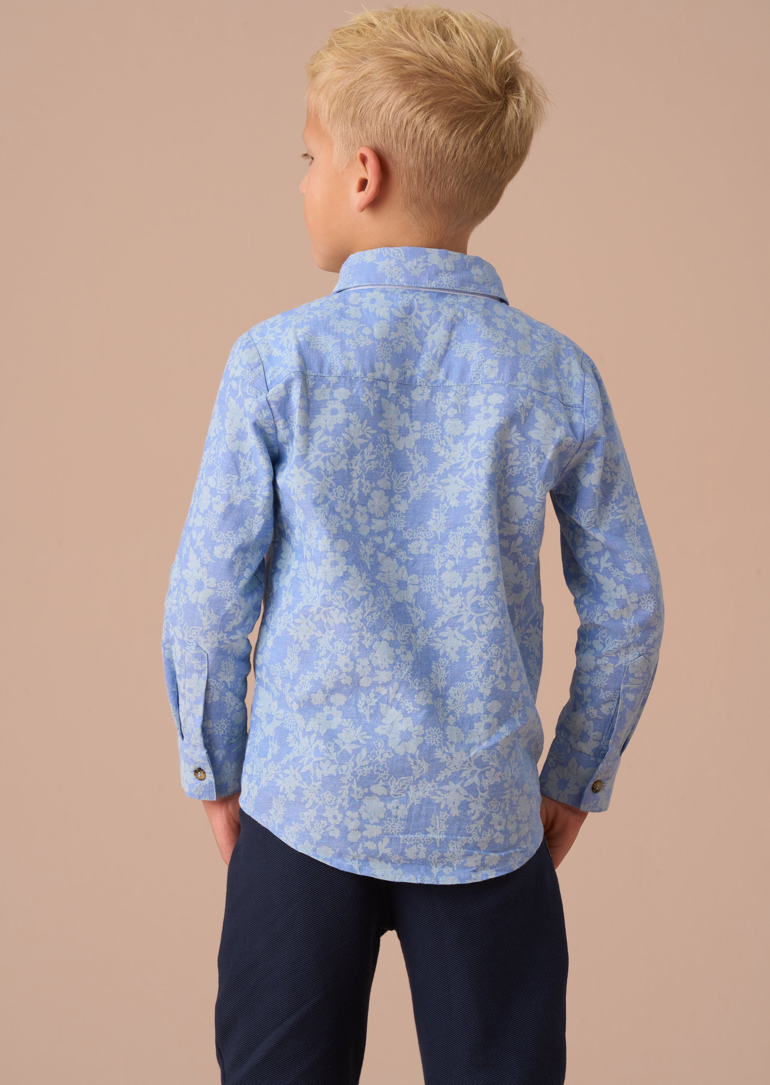 Faes Blau Chambray Blumenmuster Hemd