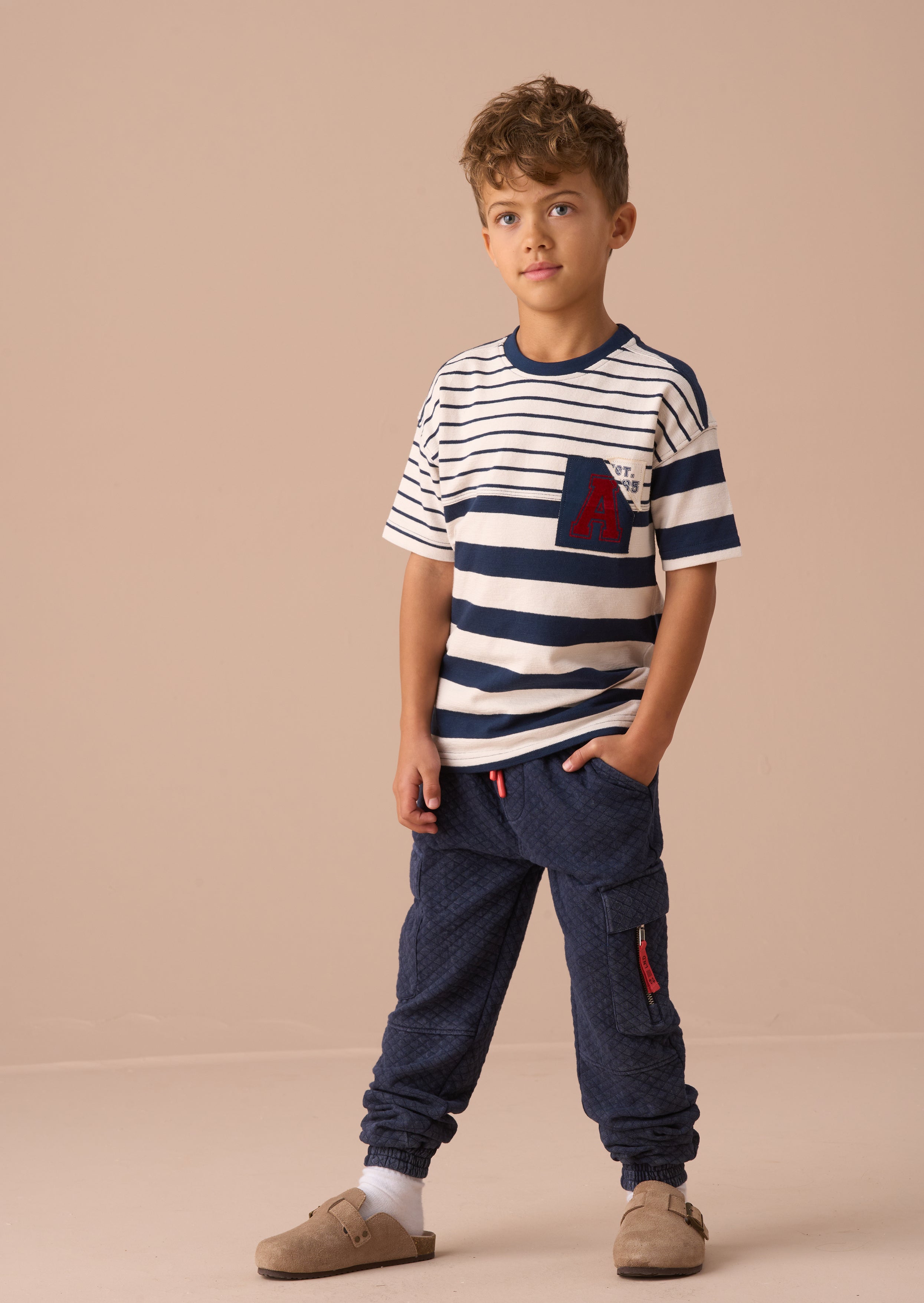 تي شيرت بلو ليو textured stripe block