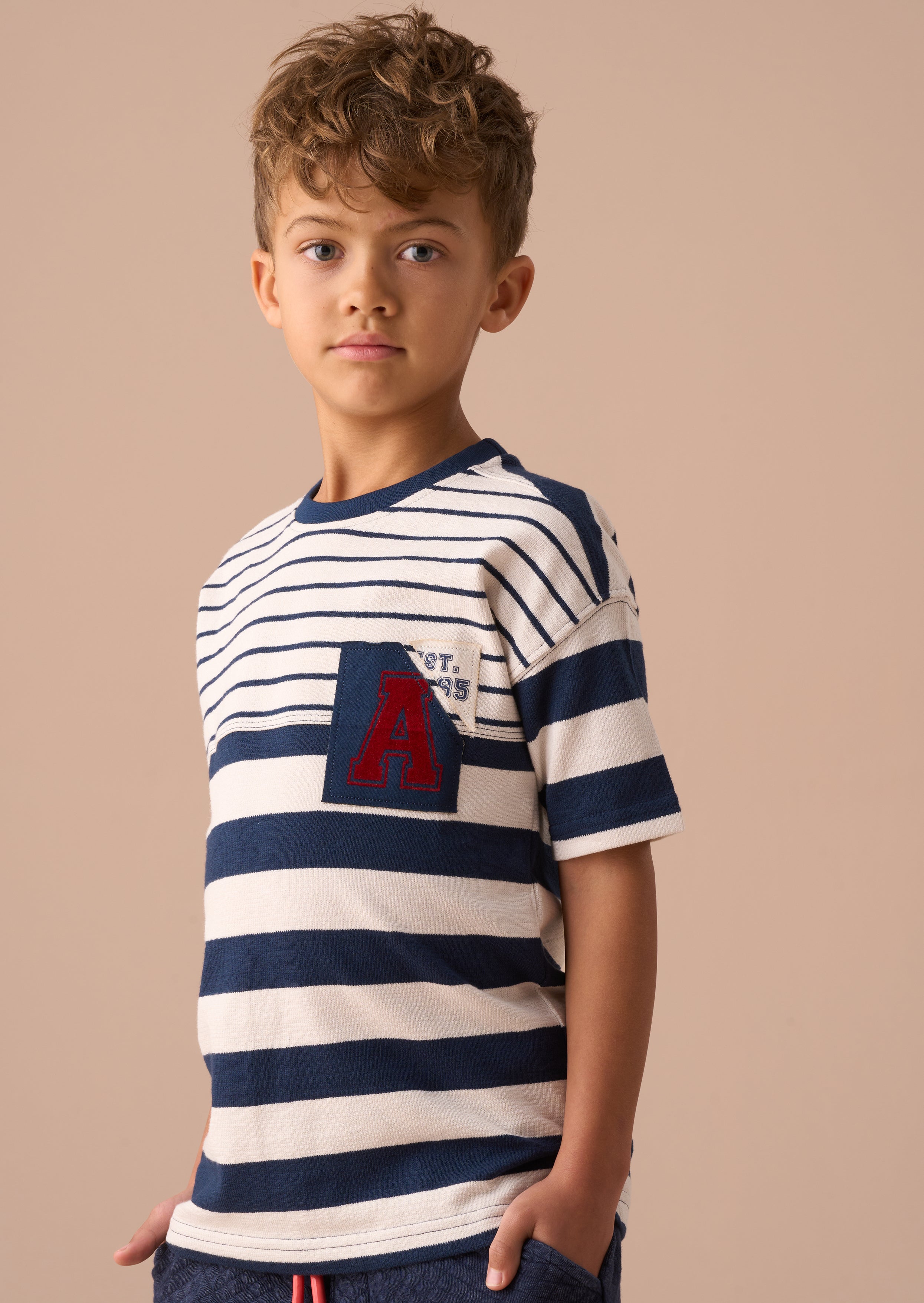 تي شيرت بلو ليو textured stripe block