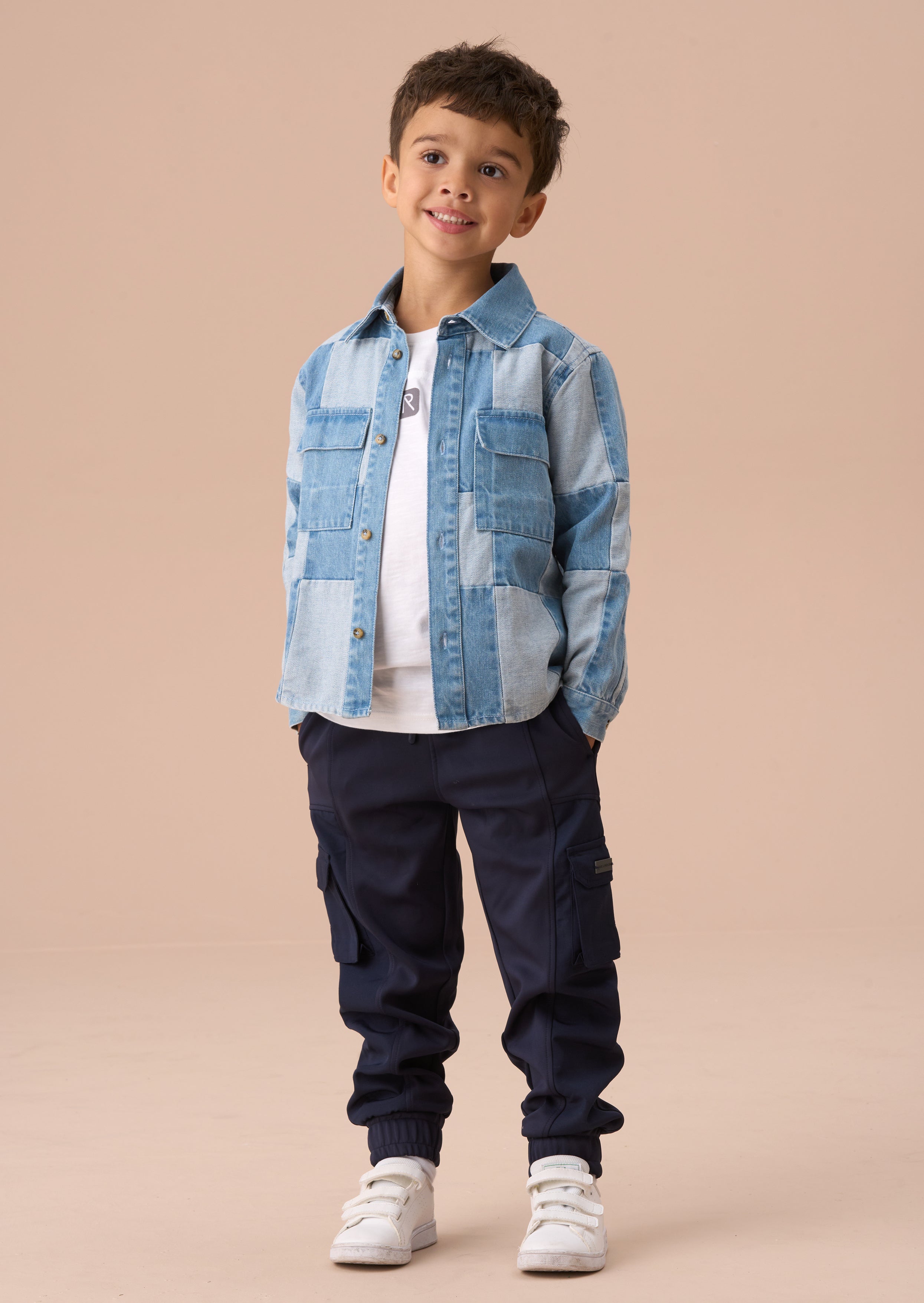 Pantalones Jogger de Tela Mixta con Paneles en Azul Marino Frank
