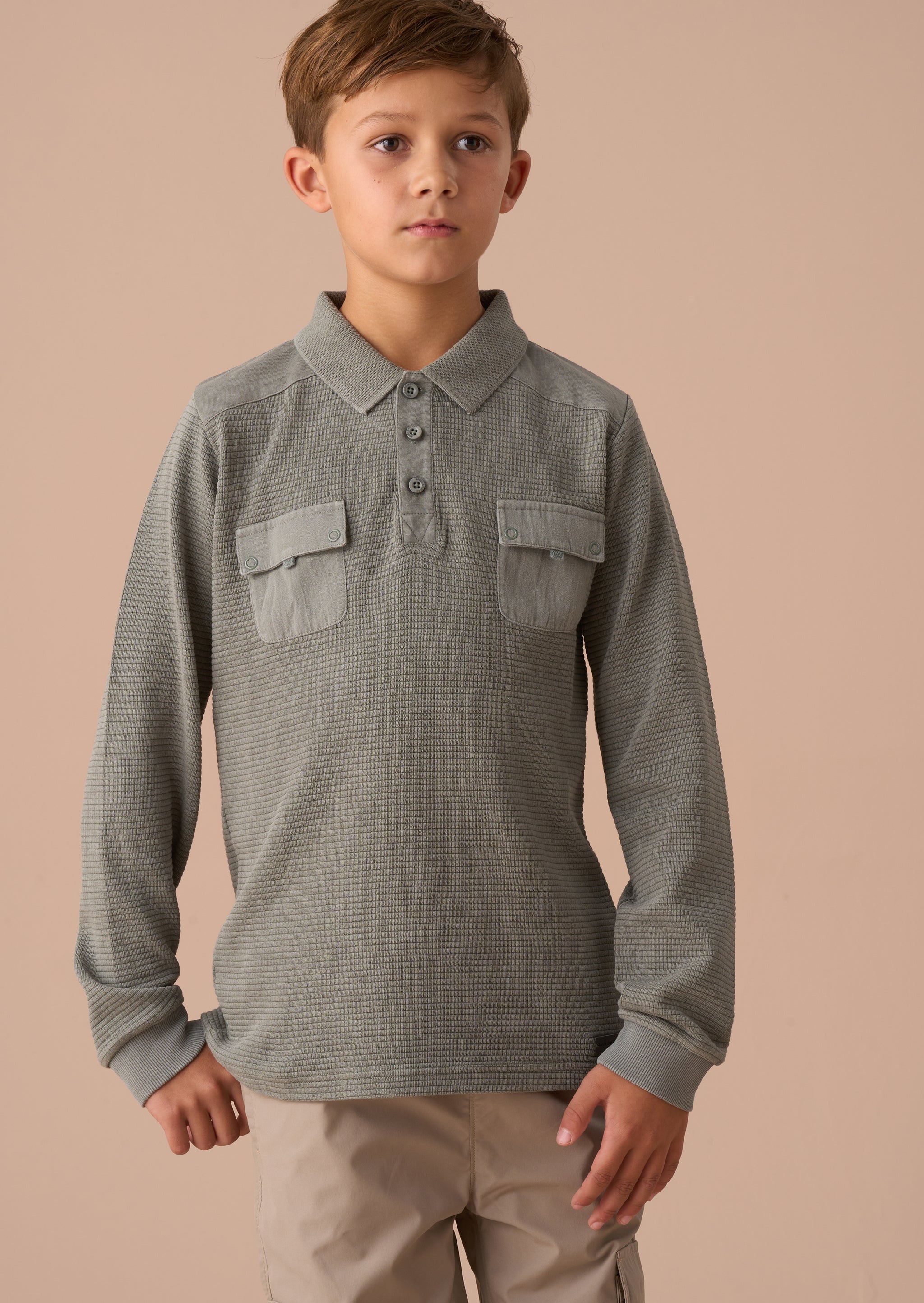Outer Field Boys Long Sleeve Polo-Green main image 0