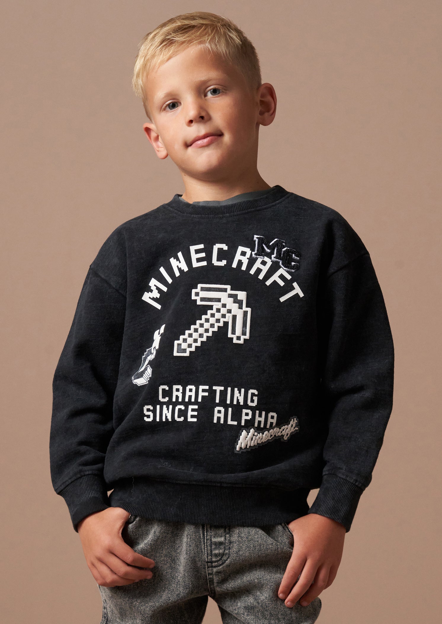 Minecraft Grey Graphic Washed Sweat