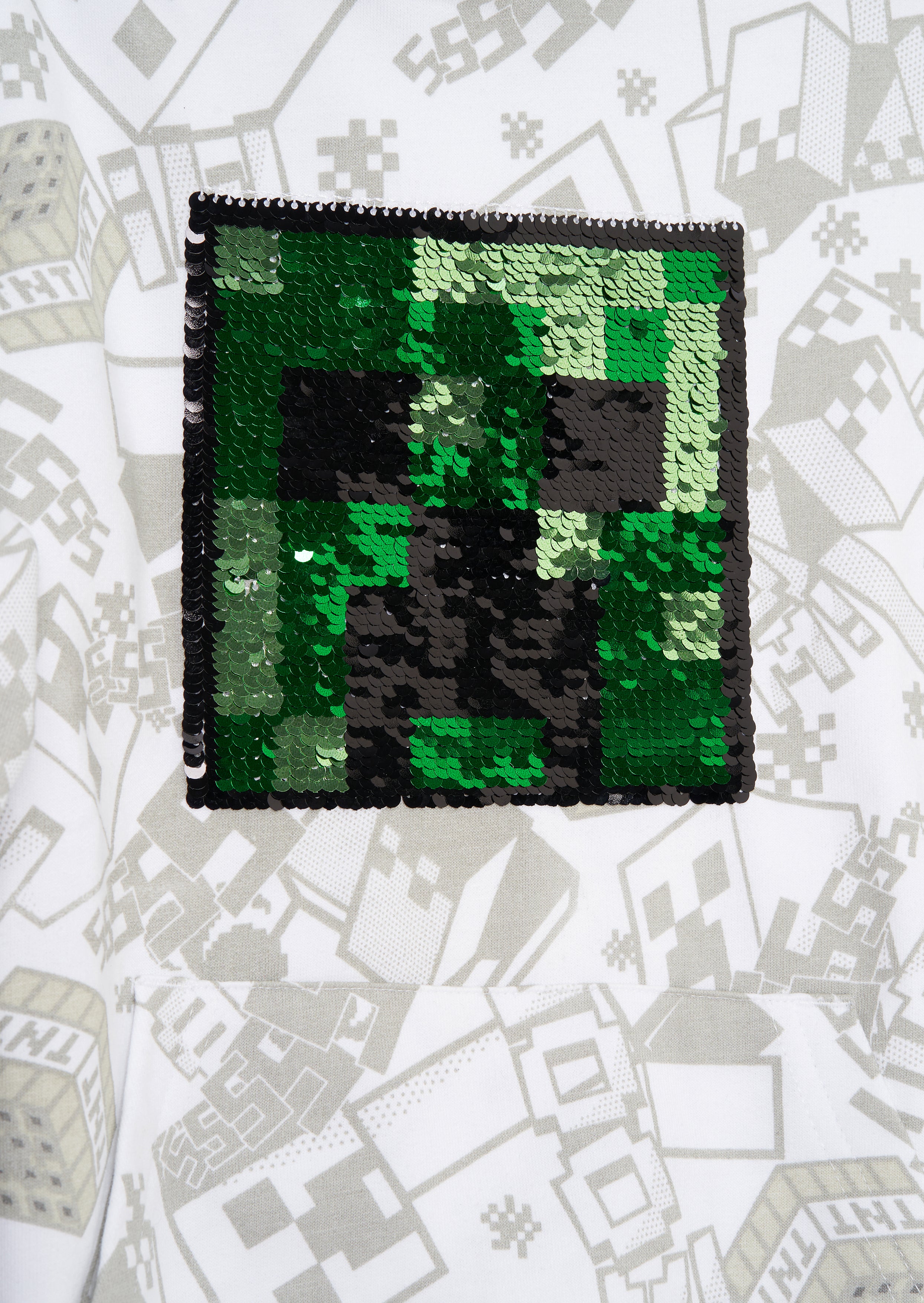 Szara bluza z kapturem Minecraft z cekinami i nadrukiem