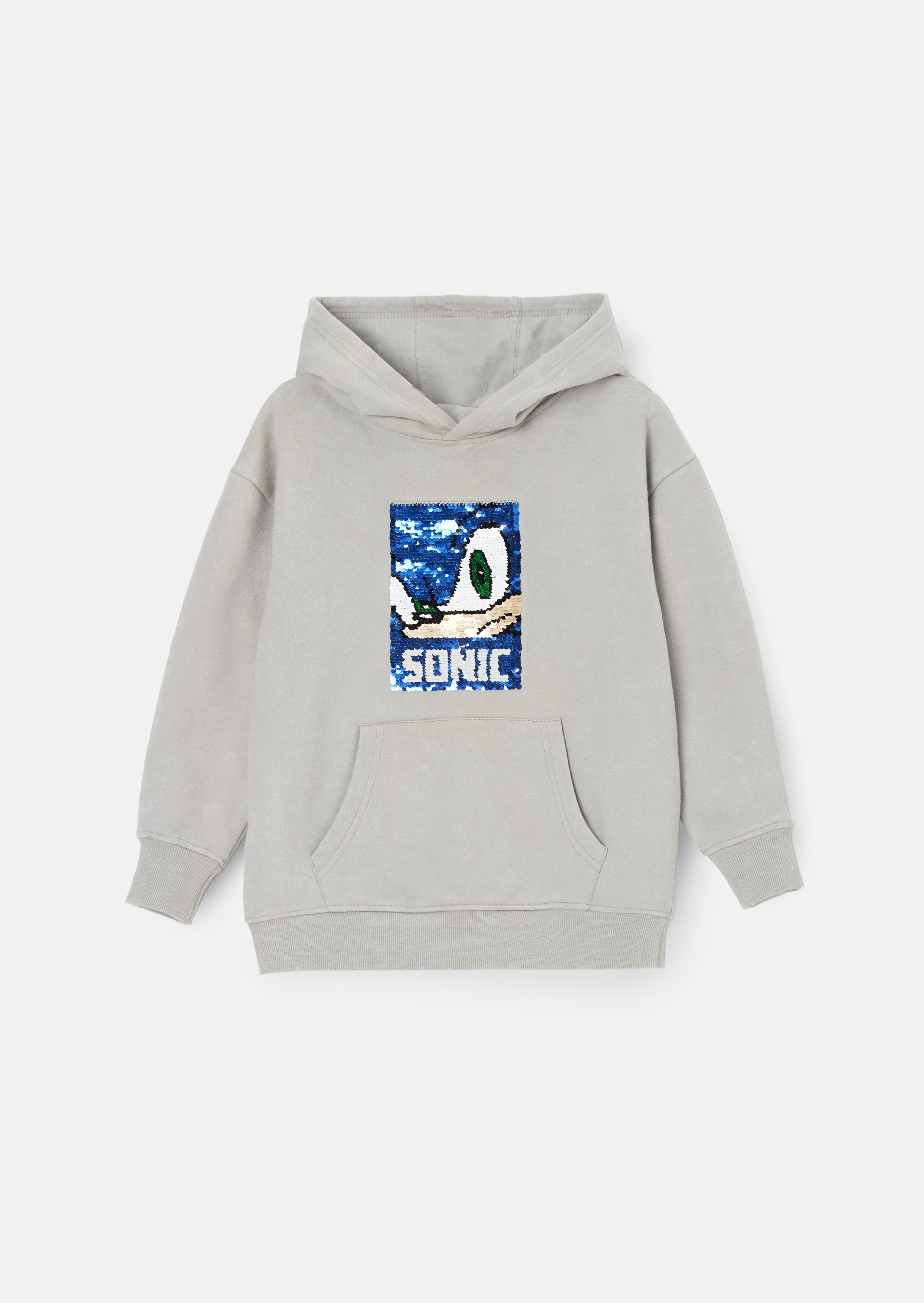 Szara bluza z kapturem z cekinami Sonic