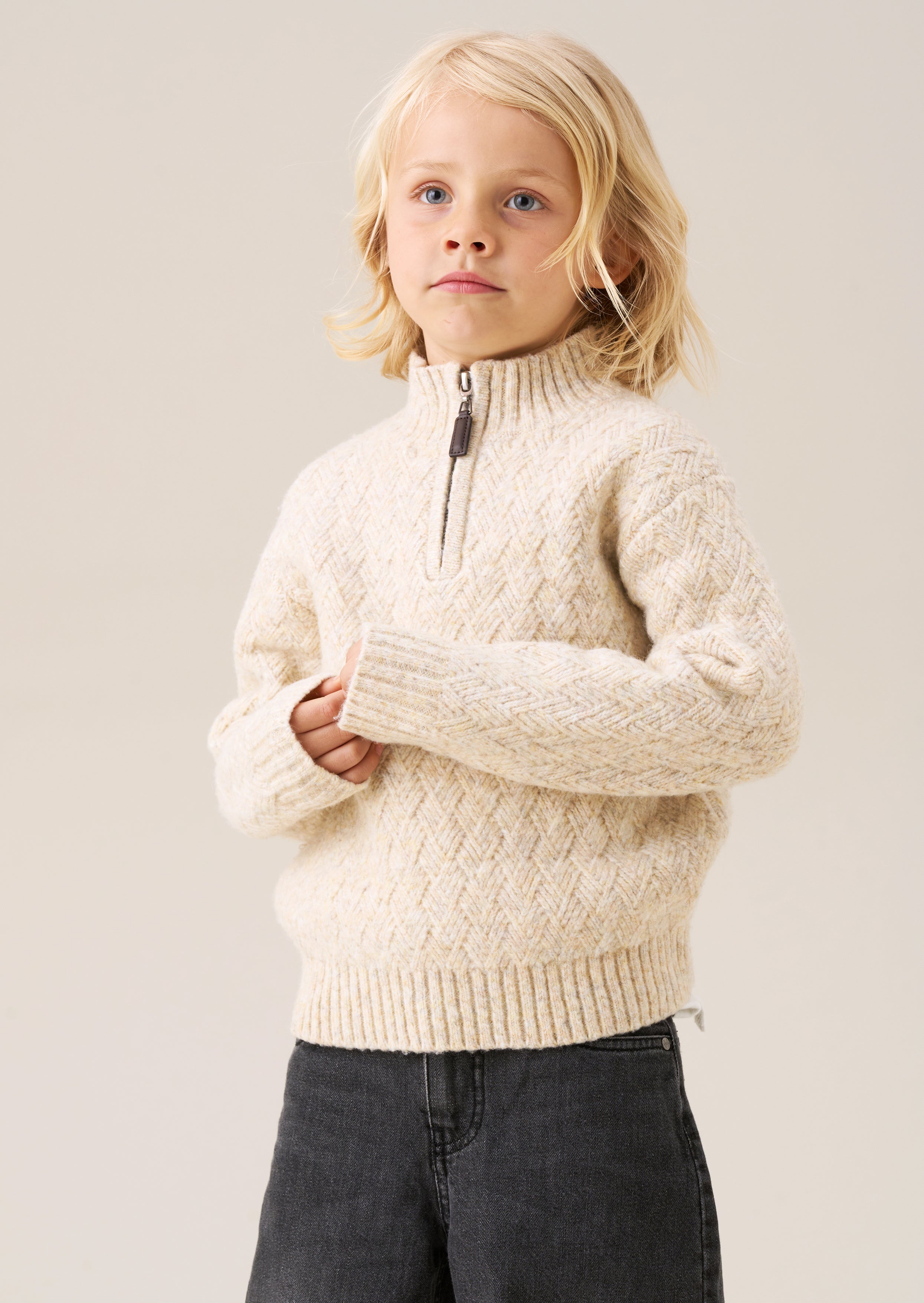 Pull à col zippé en maille torsadée Connor