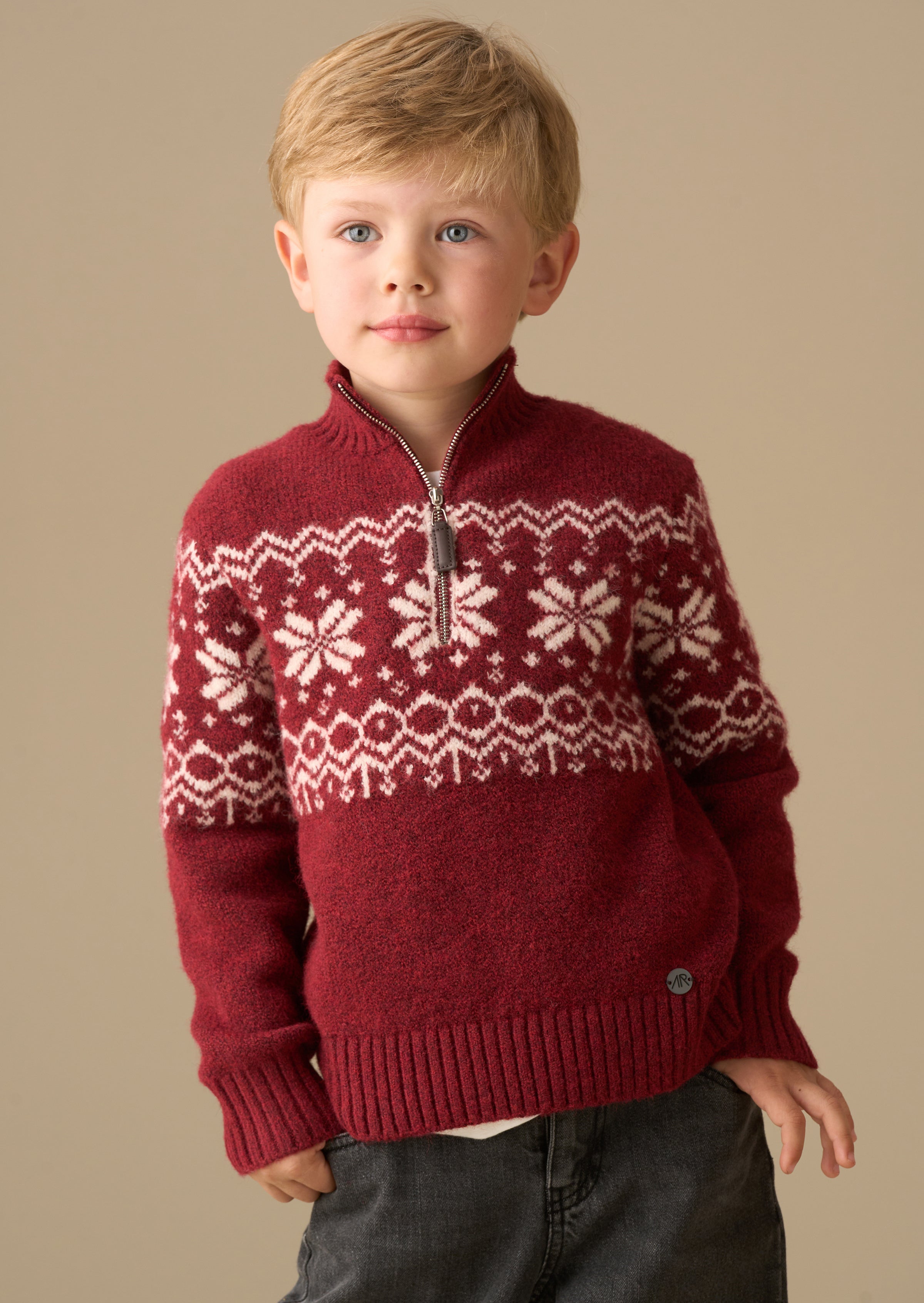 Oakley Burgundy Fairisle Zip Neck