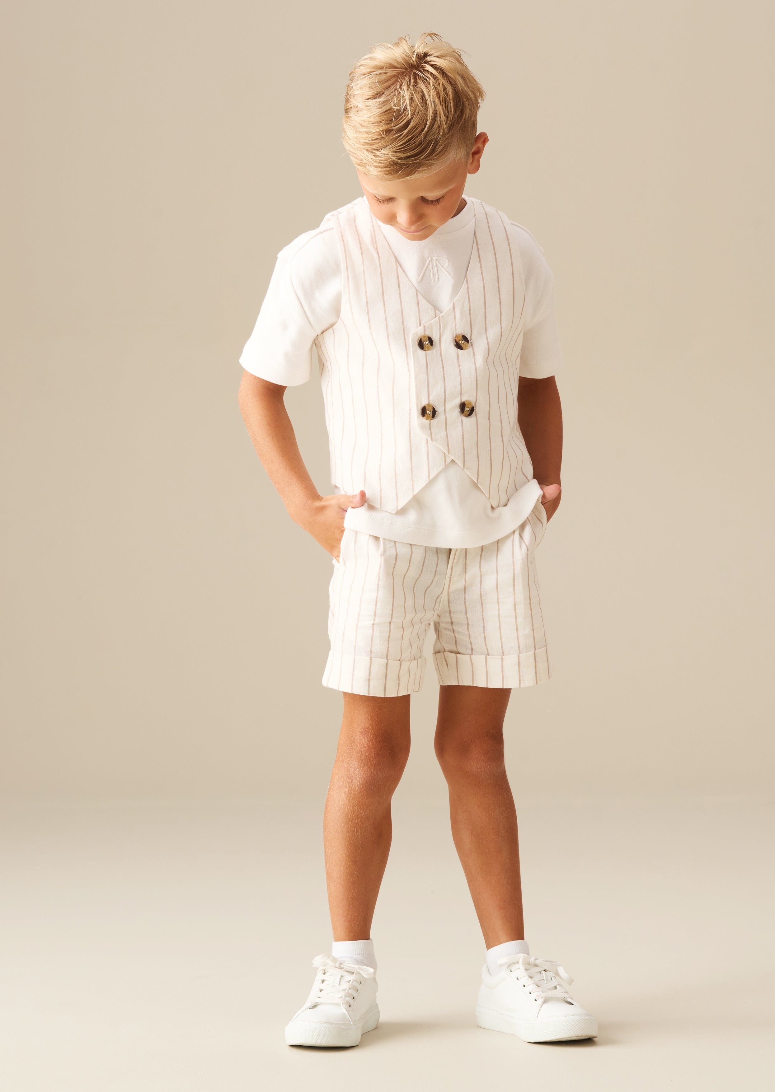 Jake Double Breasted Stripe Waistcoat And T Shirt Set