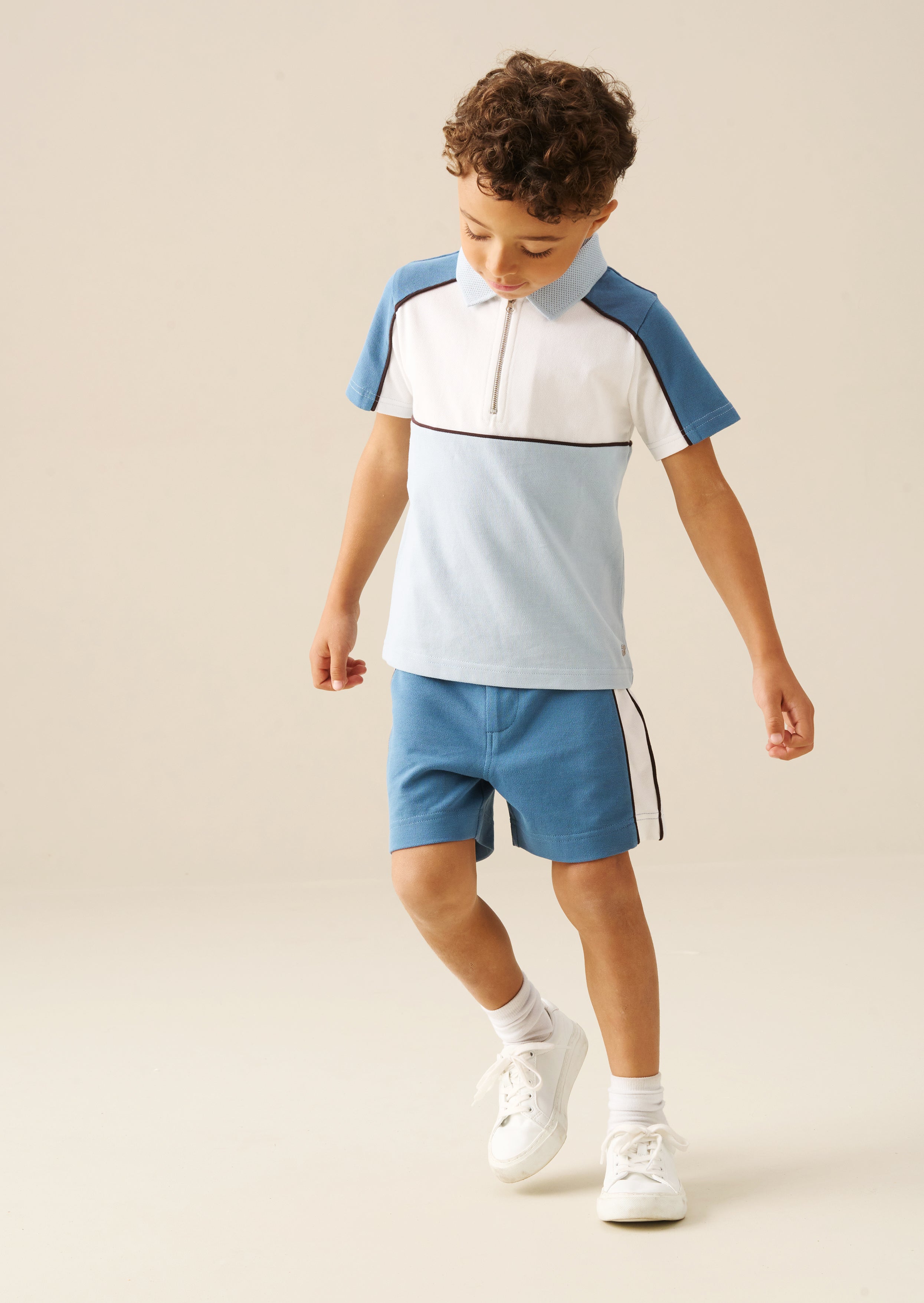 Polo zippé en piqué Asher bloqué