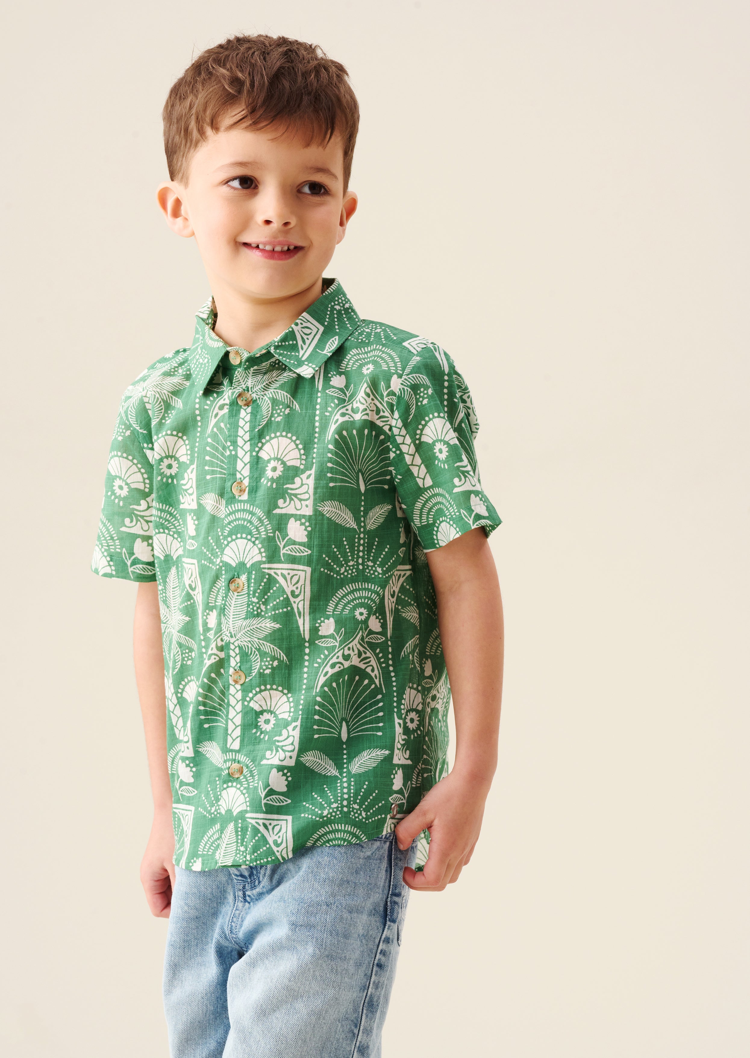 Chemise Alfie Green à motif feuilles de palmier
