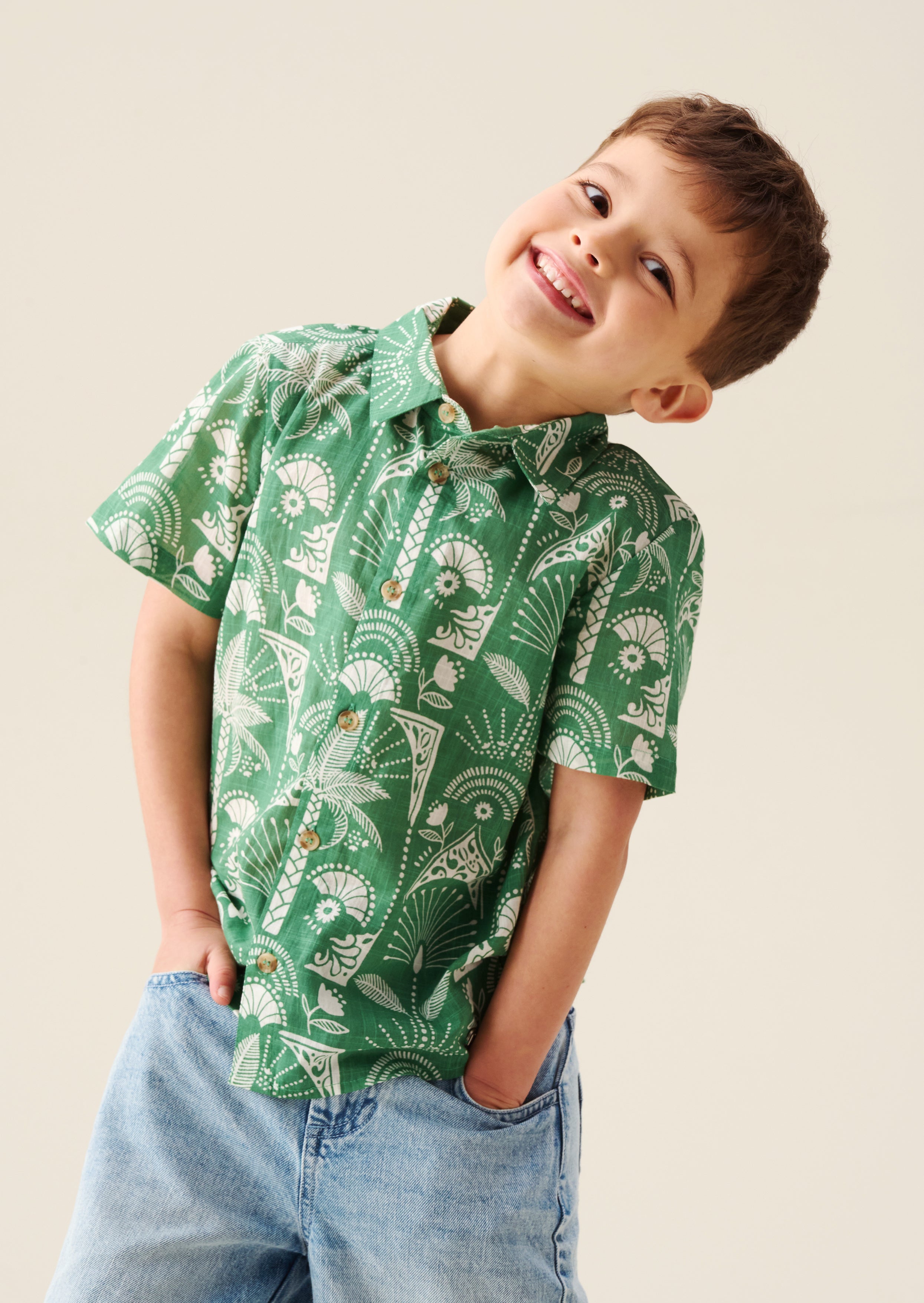Chemise Alfie Green à motif feuilles de palmier