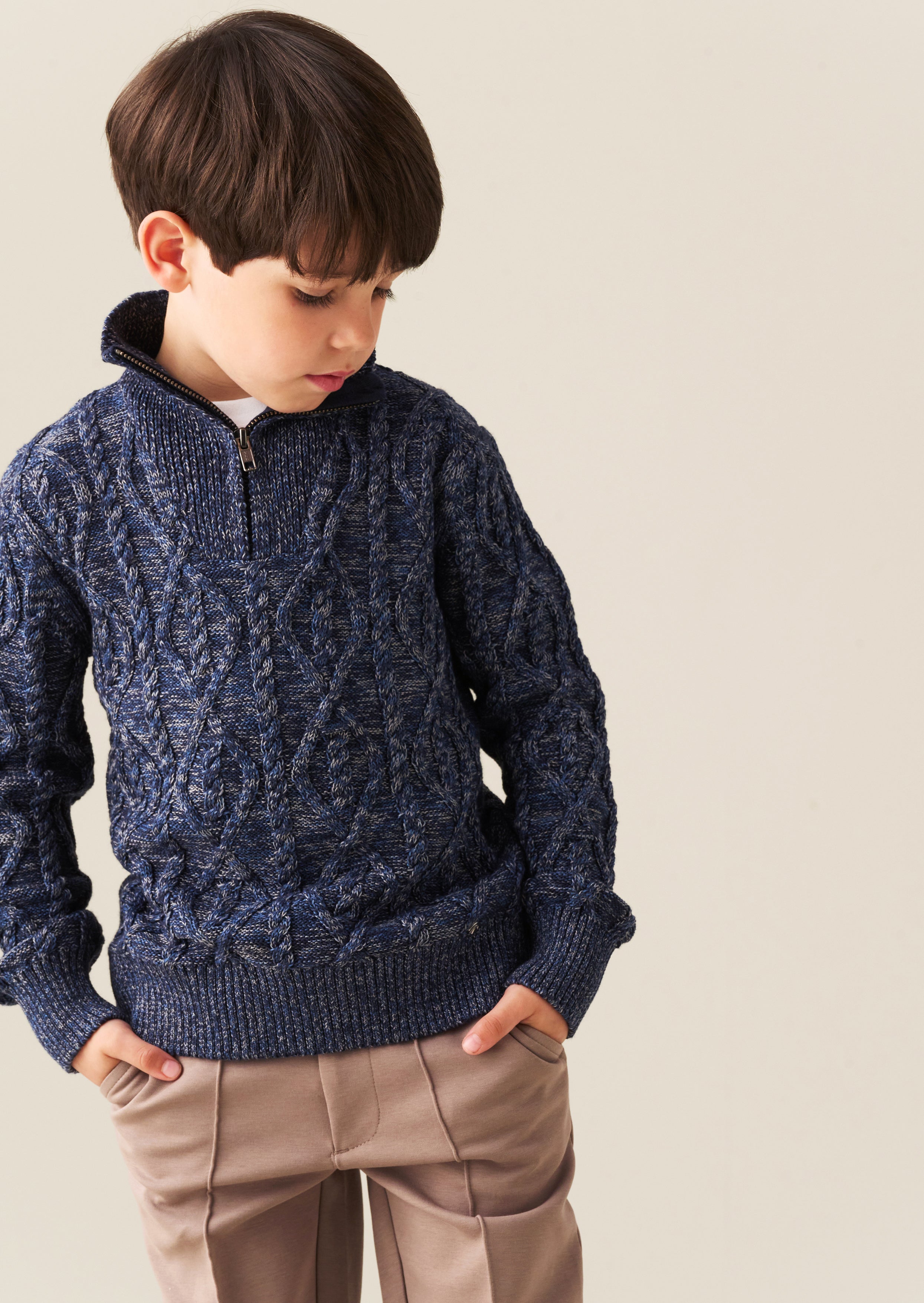 Colin Zip Neck Tweed Knit Jumper