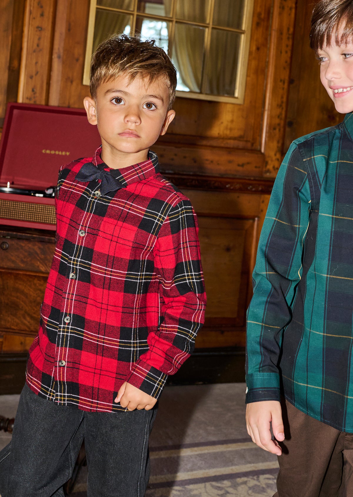 Camden Red Brushed Check Shirt With Bow Tie