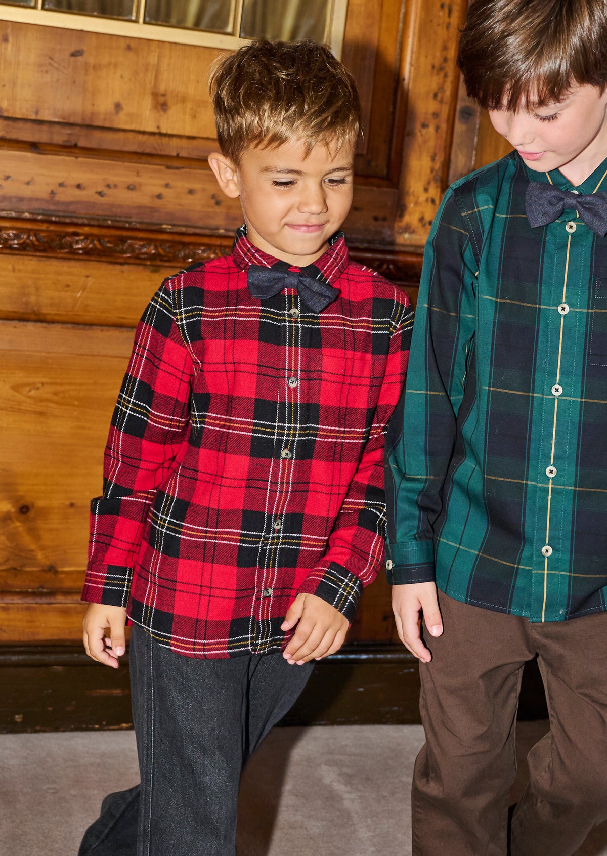 Camden Red Brushed Check Shirt With Bow Tie