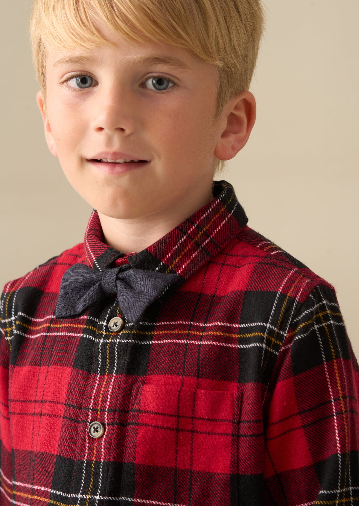 Camden Red Brushed Check Shirt With Bow Tie