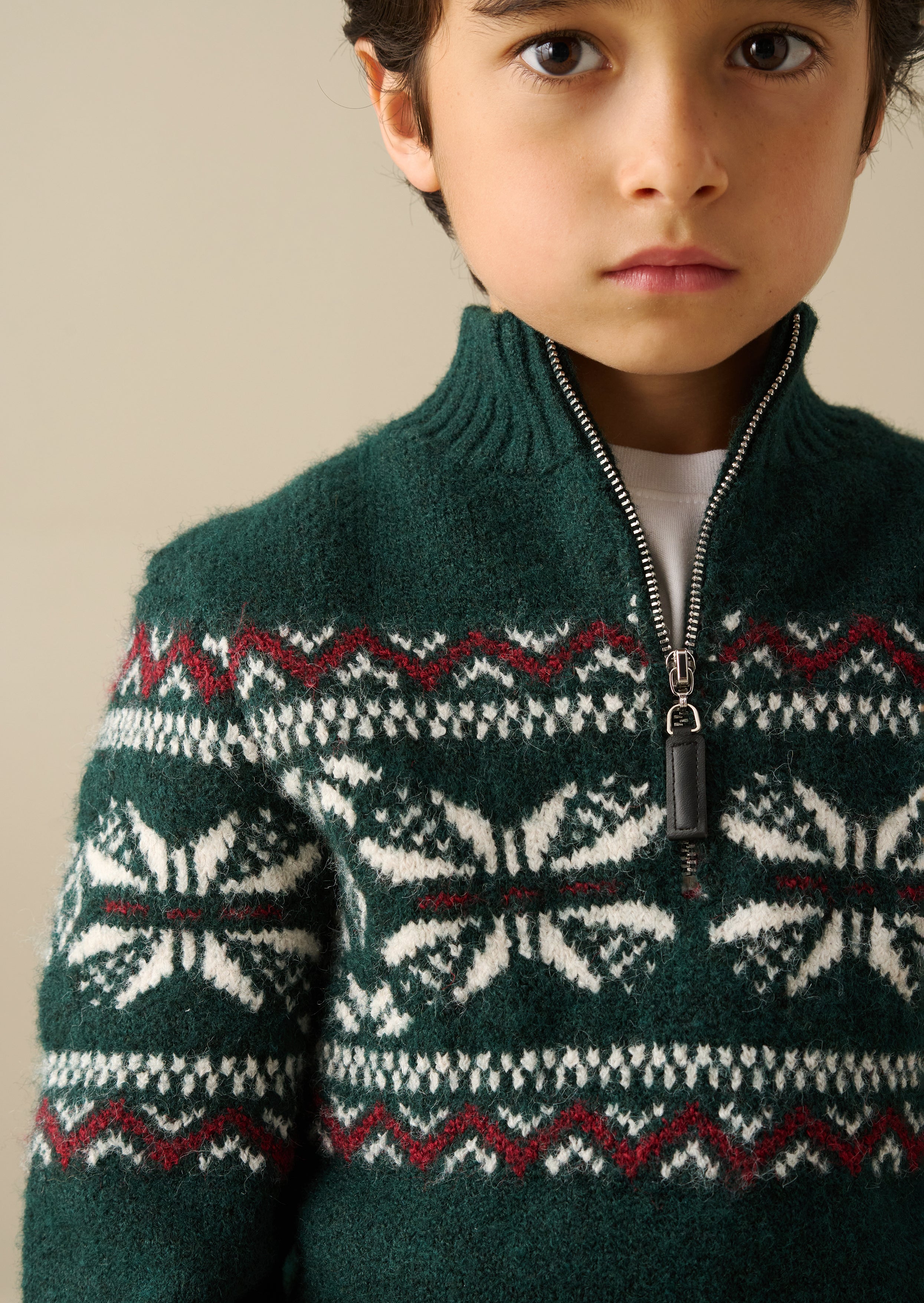 Oakley Green Fairisle Zip Neck