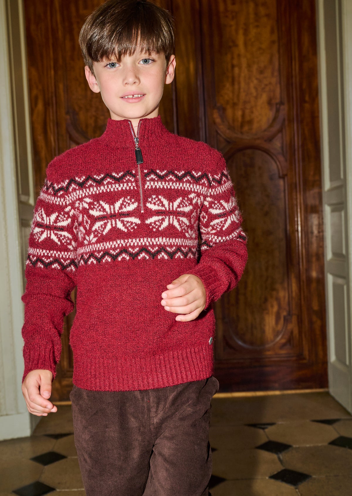 Oakley Burgundy Fairisle Zip Neck