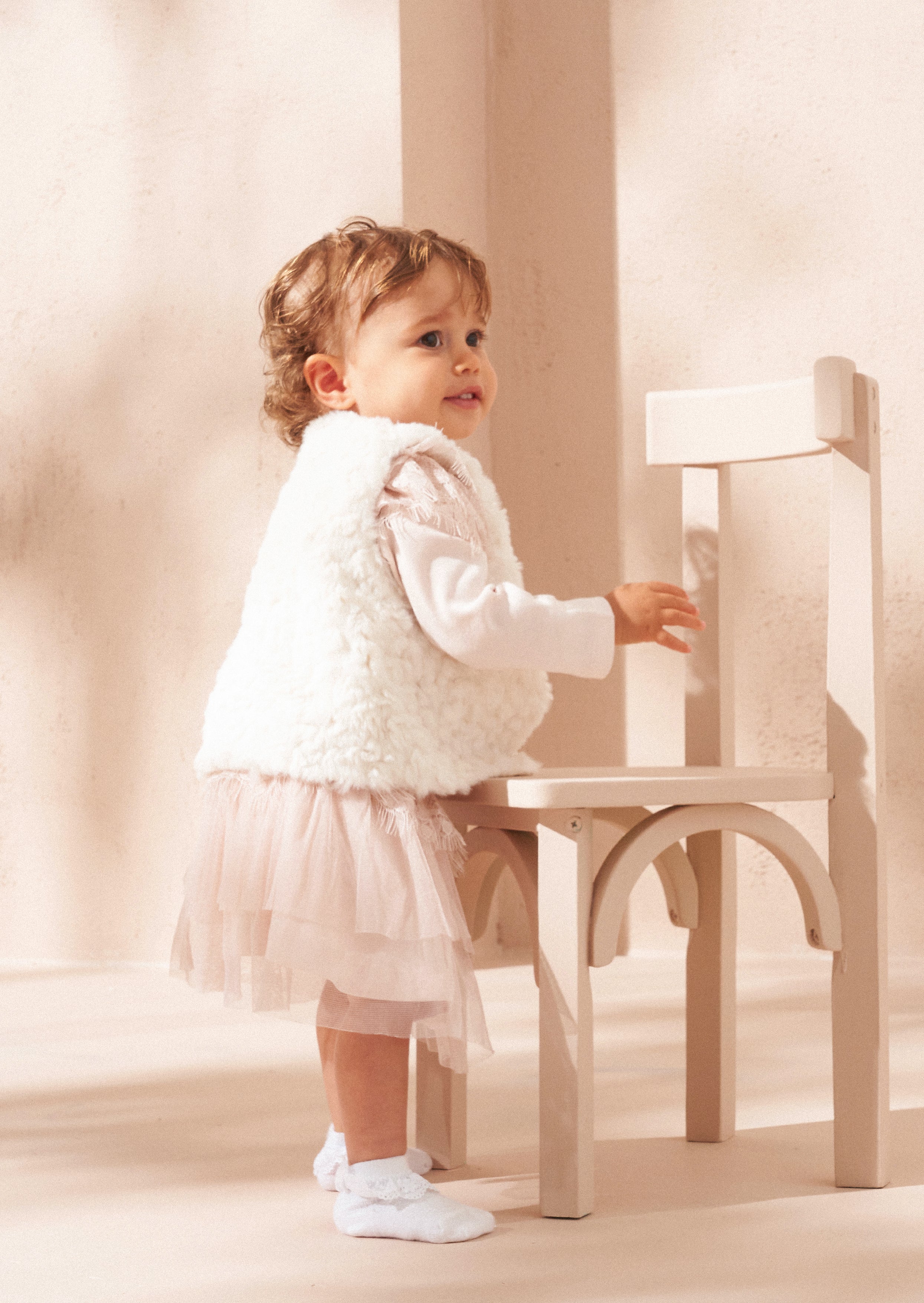 Cici Ecru Kunstpelz Babyweste