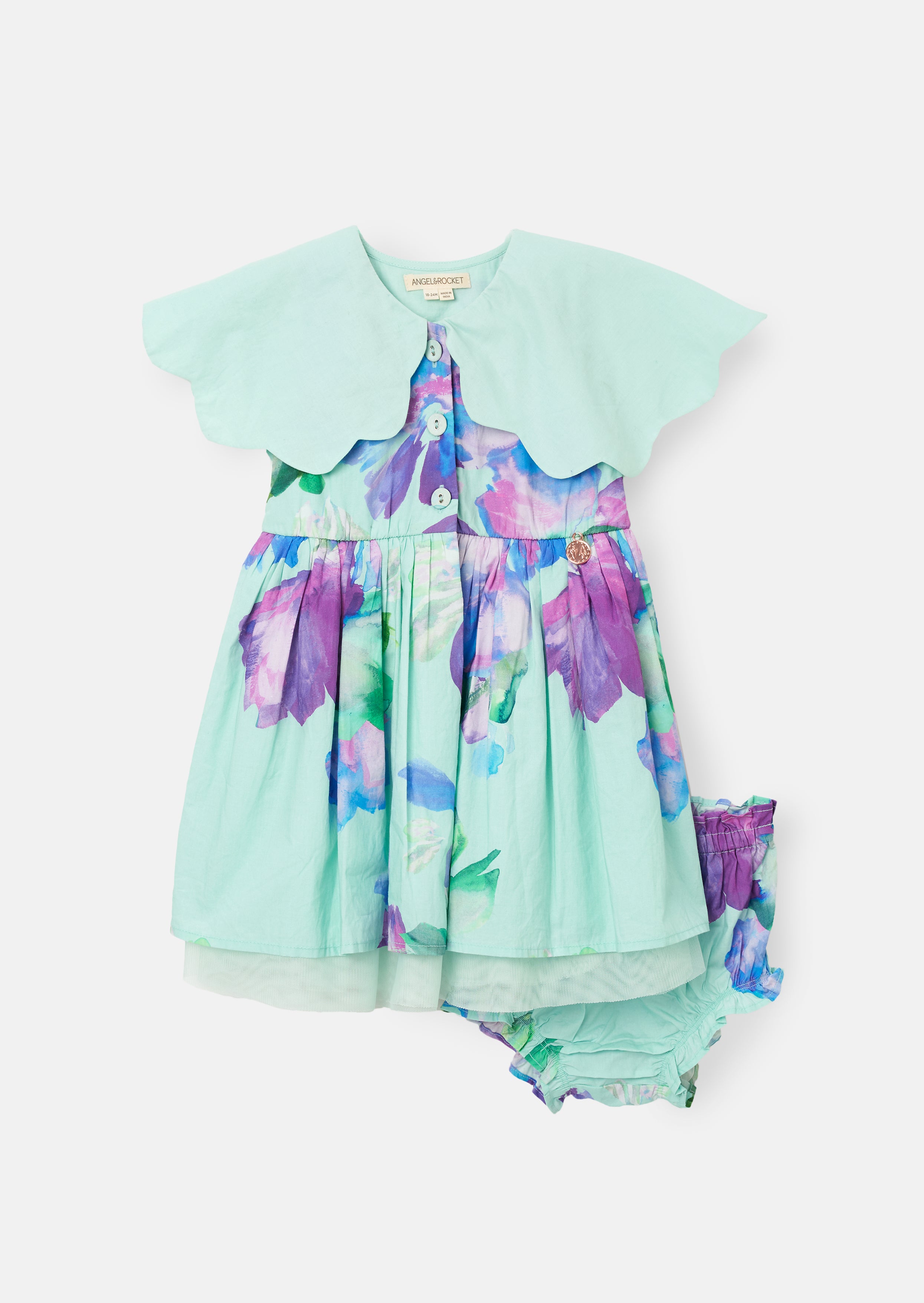 Robe Sybil Mint à col festonné et bloomer imprimé