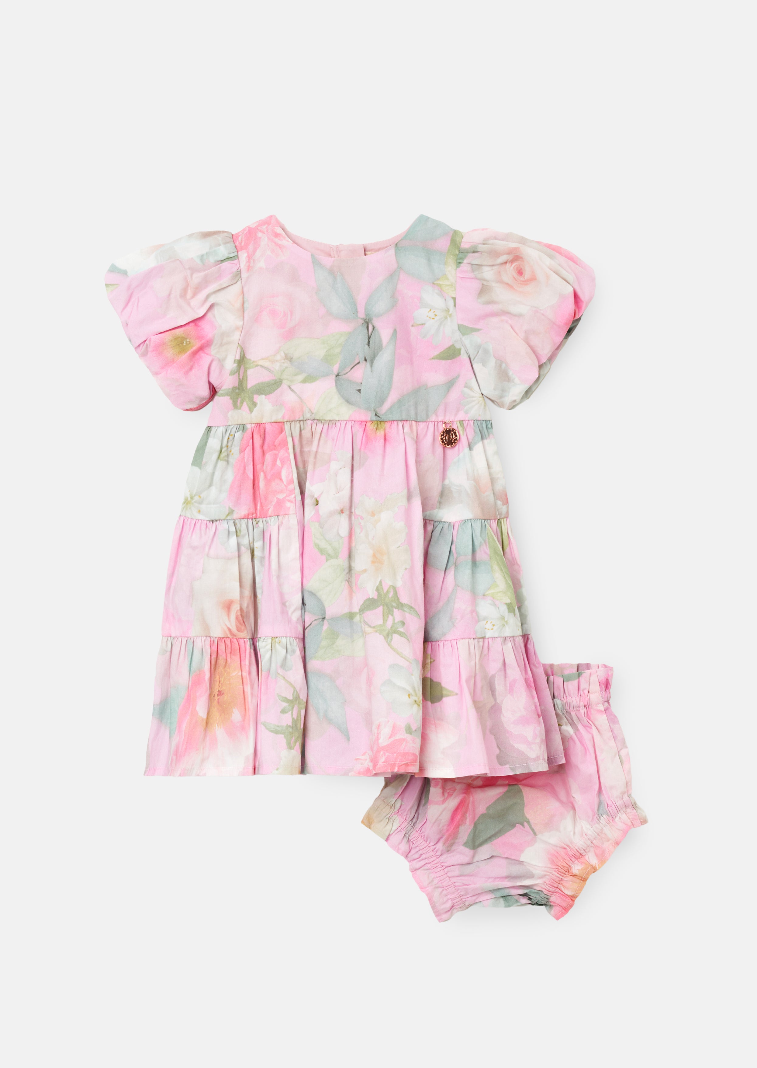 Lilah rosa geblümtes gestuftes Kleid und Bloomer