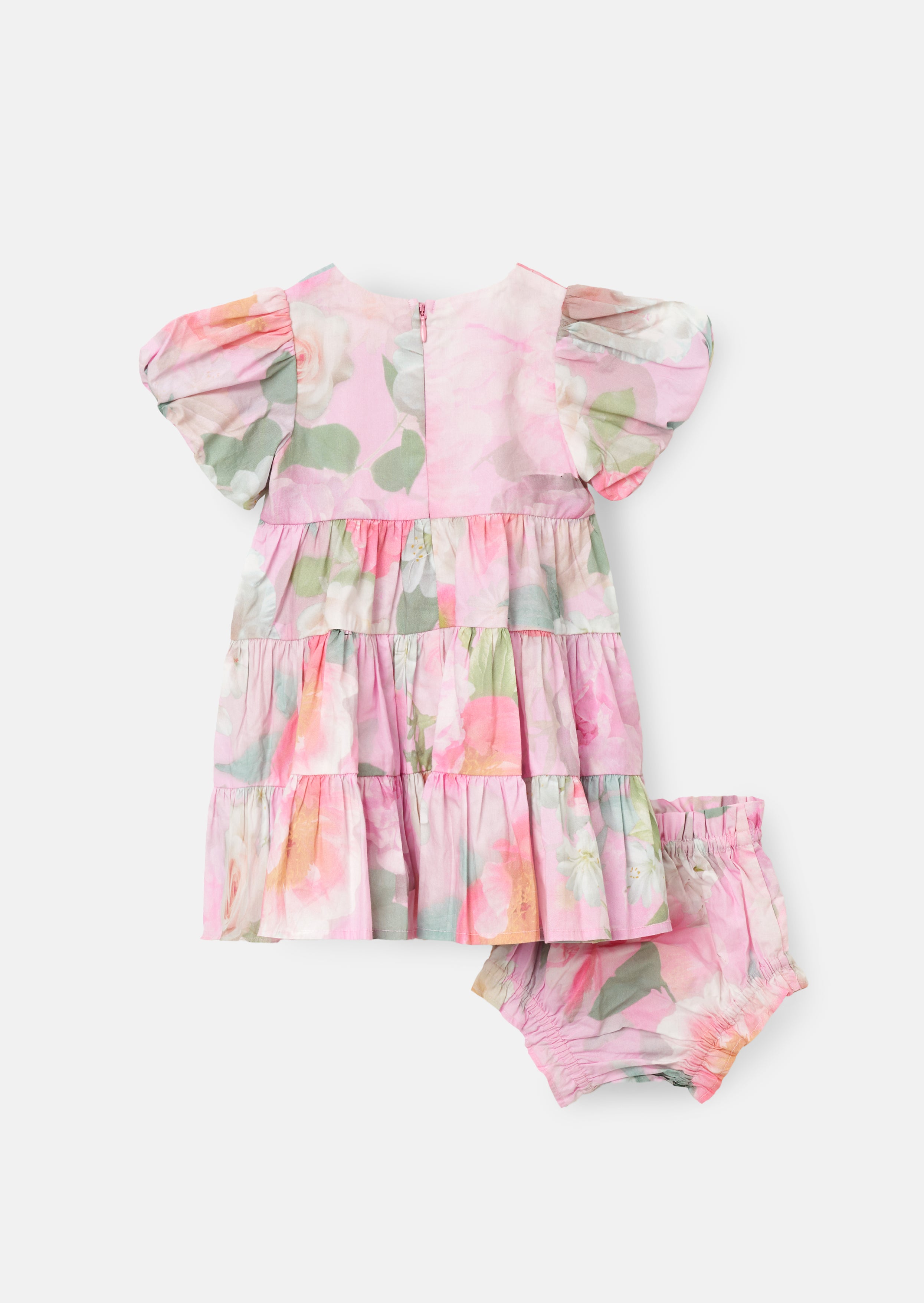 Lilah rosa geblümtes gestuftes Kleid und Bloomer