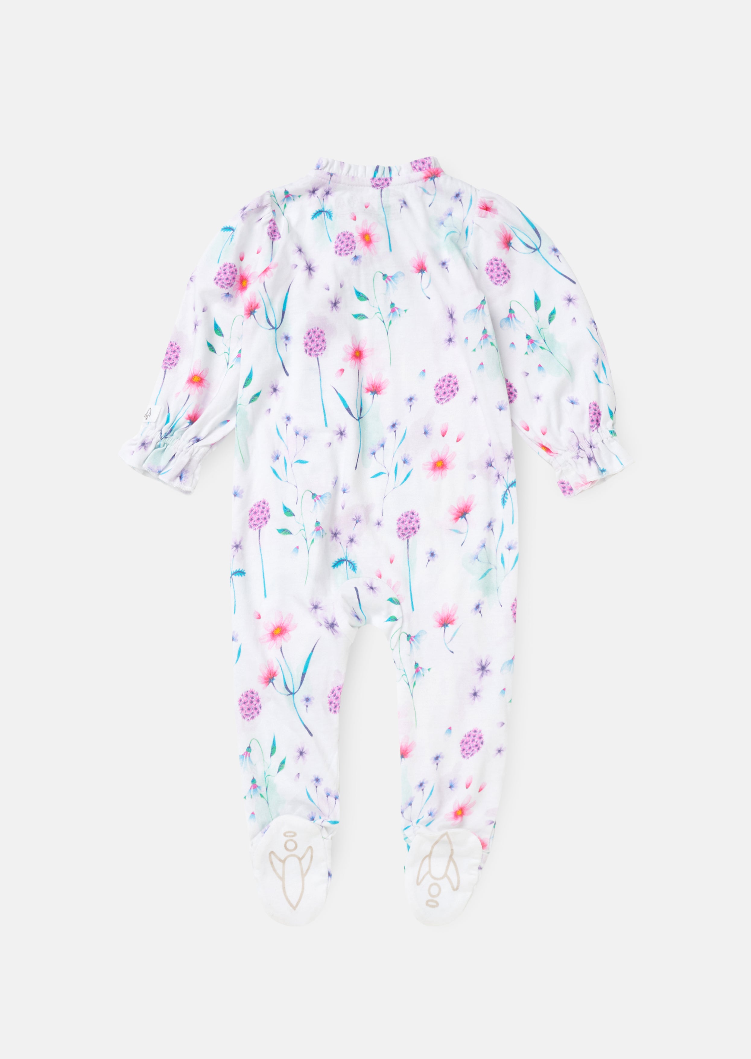 Fleur Weiß Aquarelldruck Babygrow mit Rüschen & Stirnband