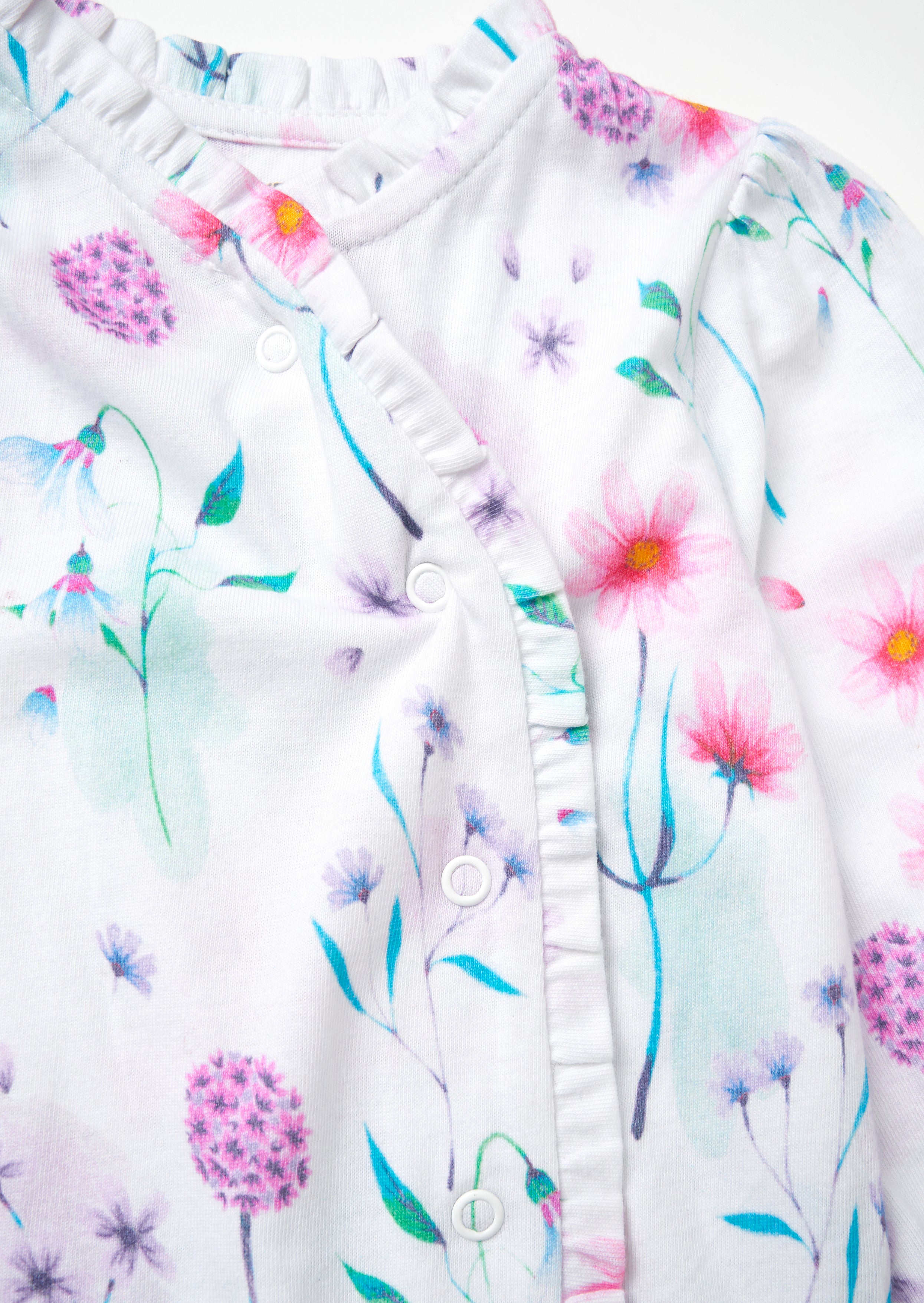 Fleur Weiß Aquarelldruck Babygrow mit Rüschen & Stirnband