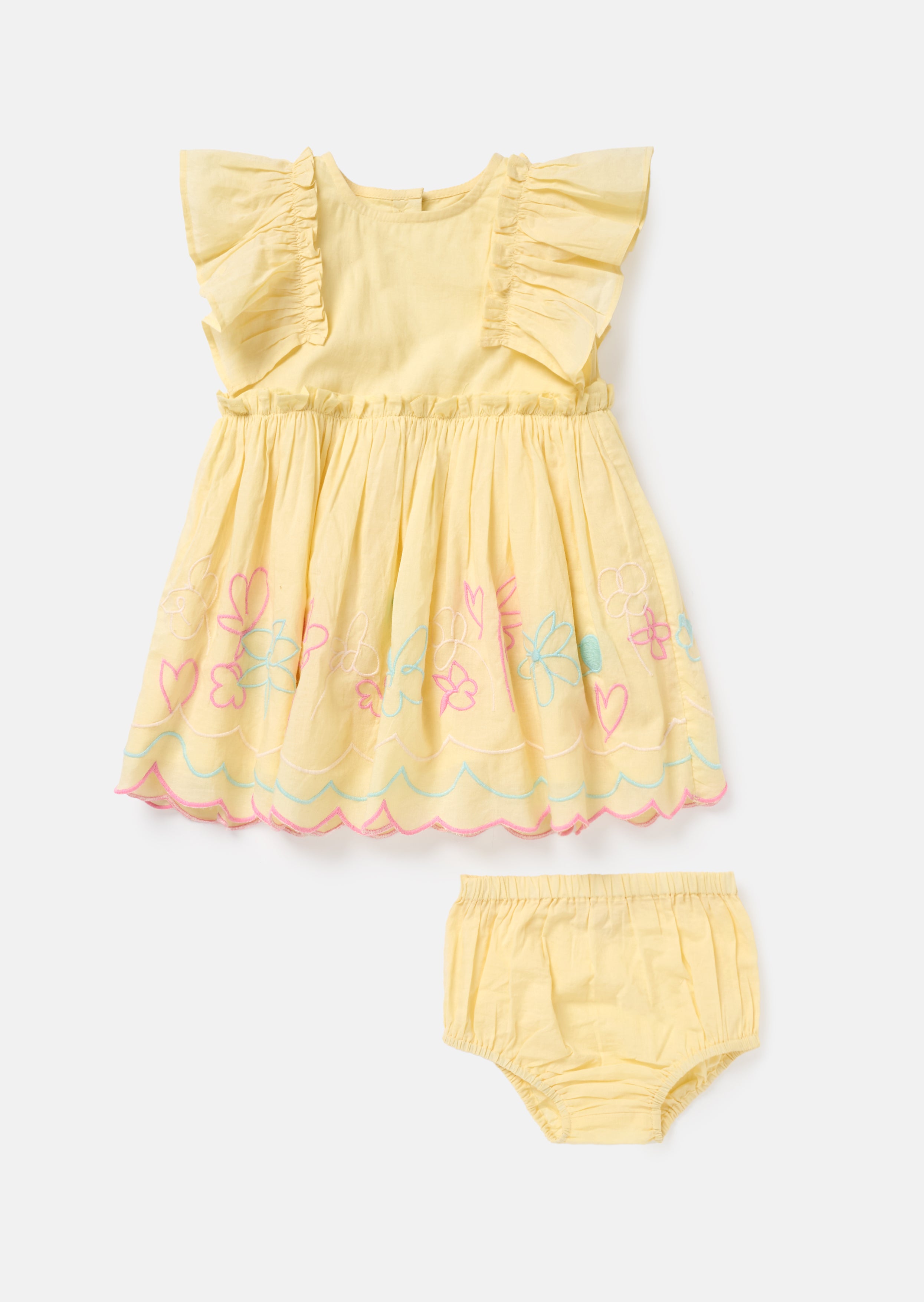 Lina Gelbes Kleid mit Rüschensäumen und Bloomer