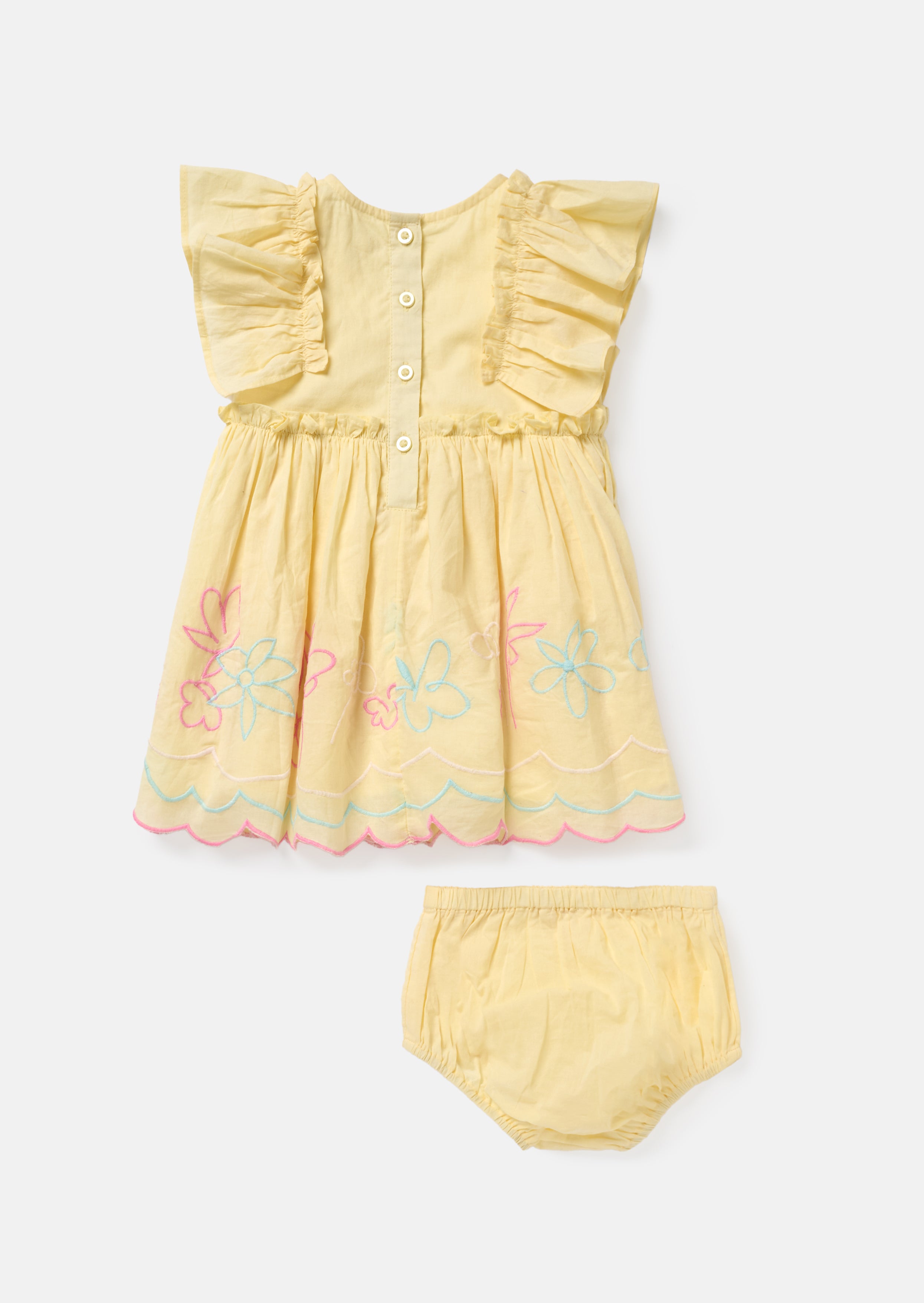 Lina Gelbes Kleid mit Rüschensäumen und Bloomer