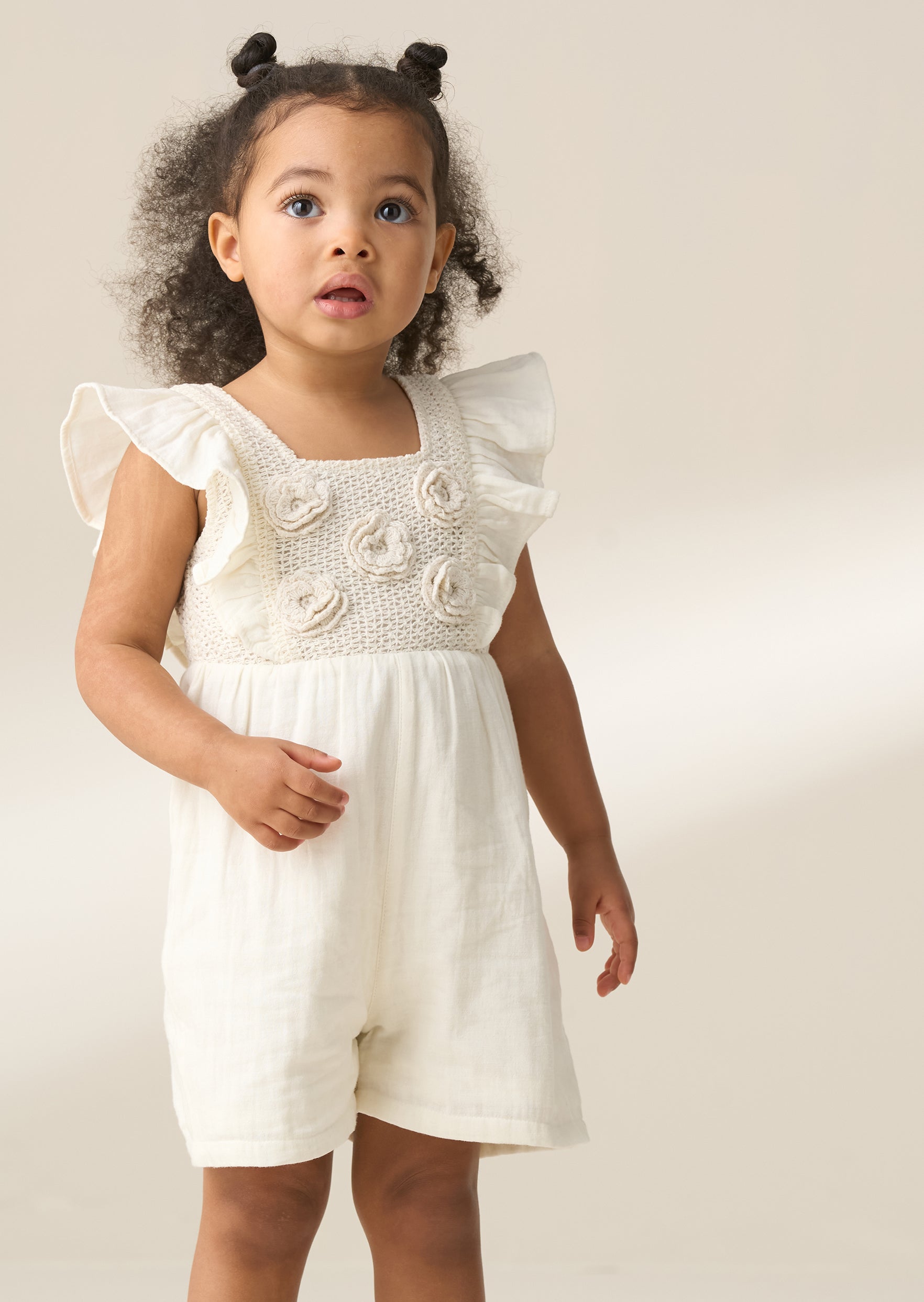 Baby Girl Cream Crochet Summer Playsuit Angel Rocket