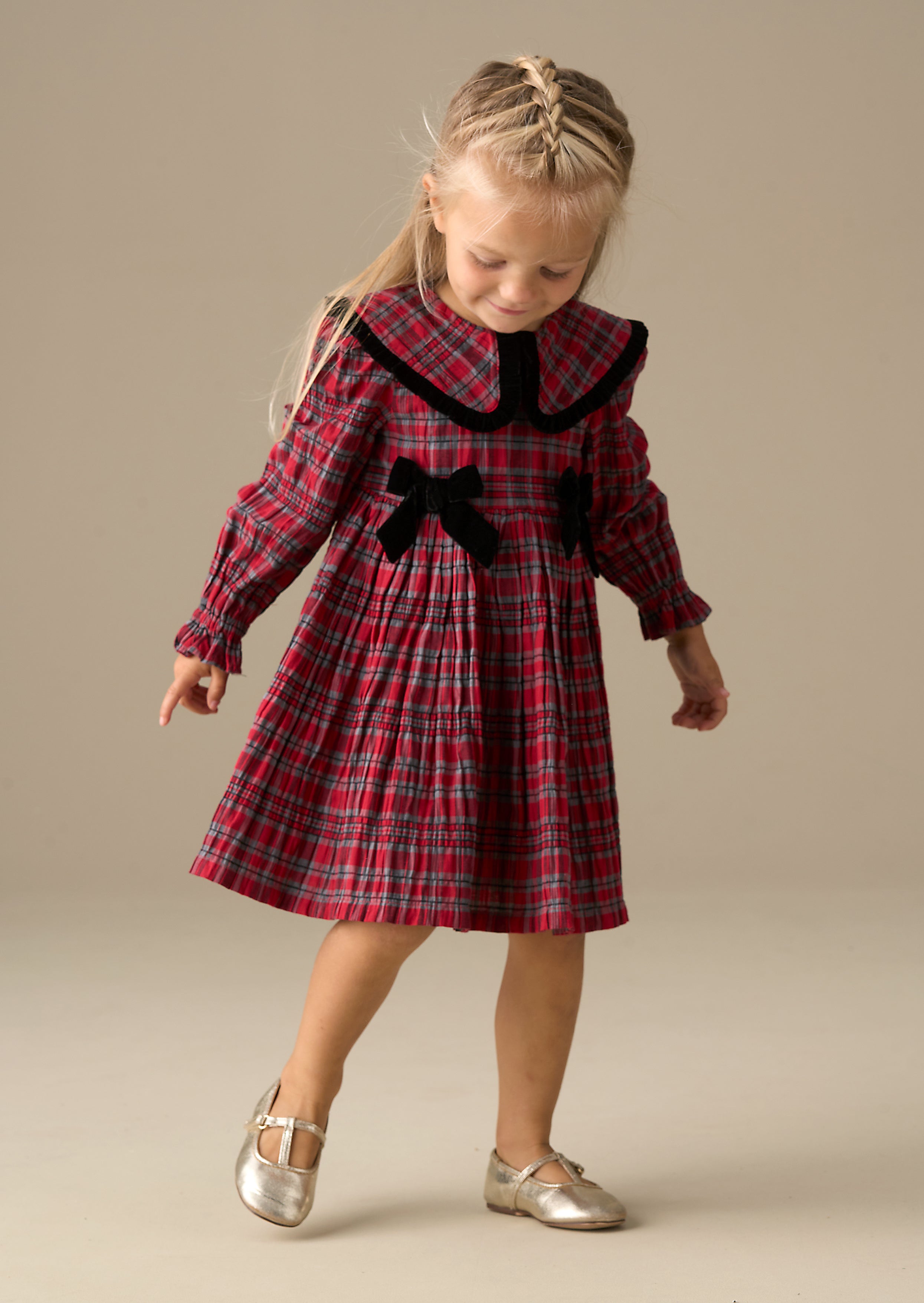 Fia Frill Collar Tartan Bow Dress