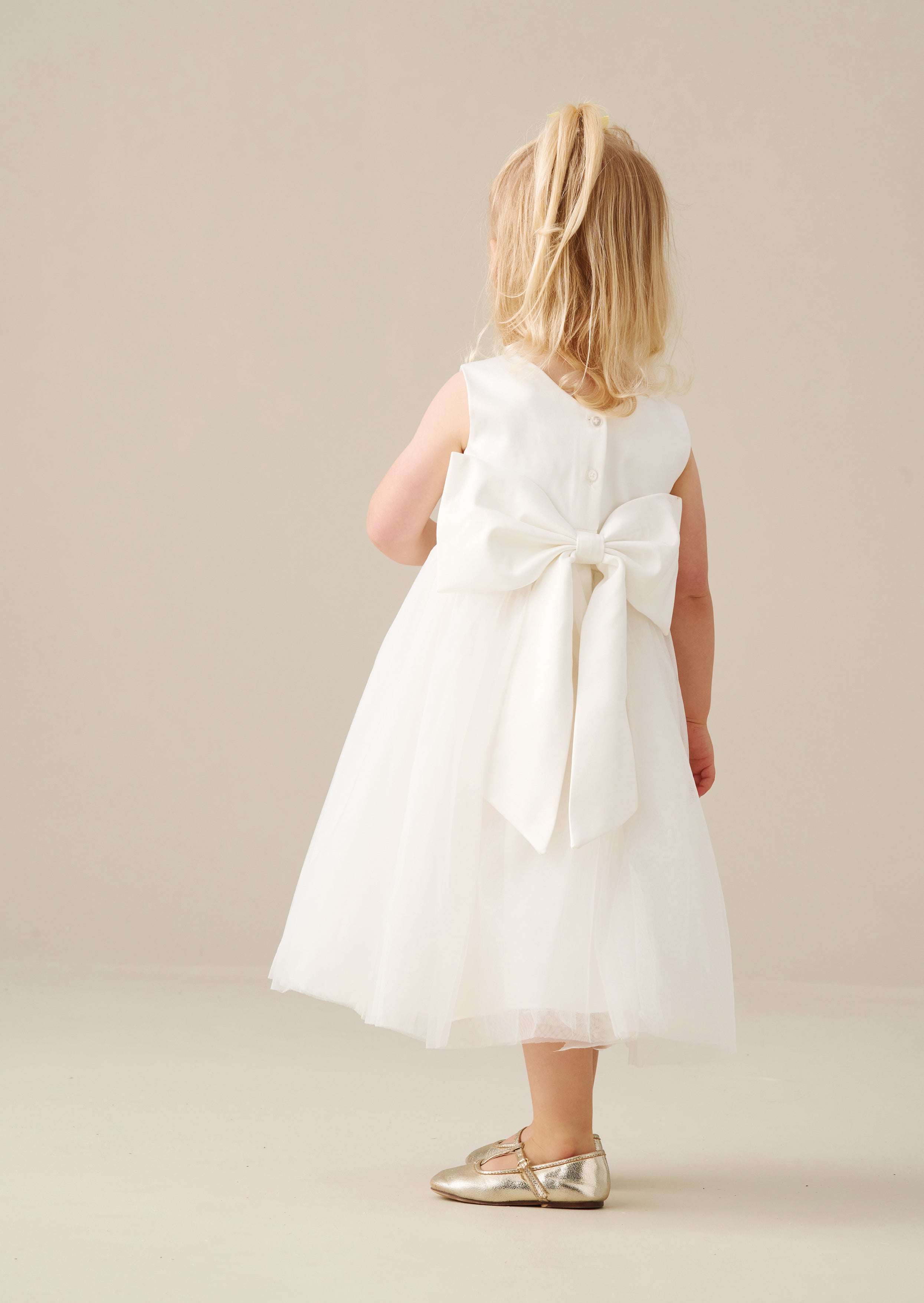 Robe Charlotte Mini blanche ballerine avec nœud