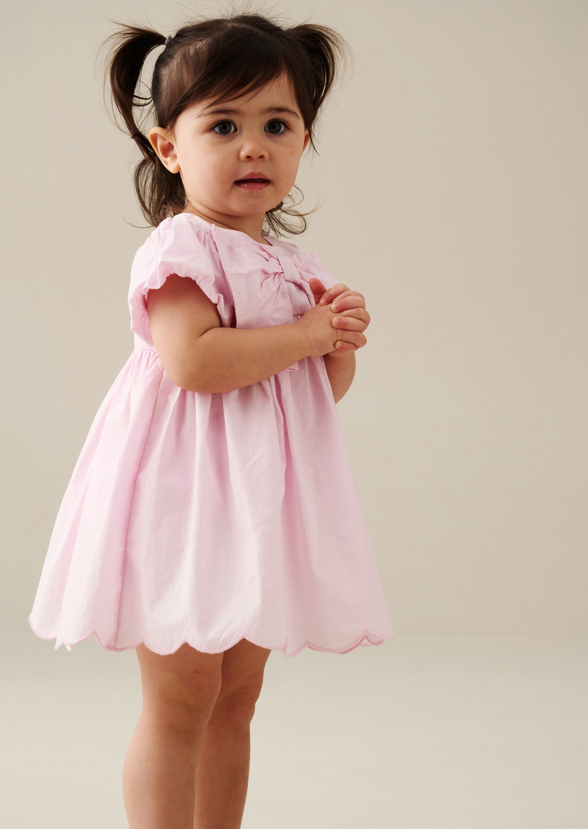 Rosie Bow Puff Sleeve Scalloped Dress And Bloomer